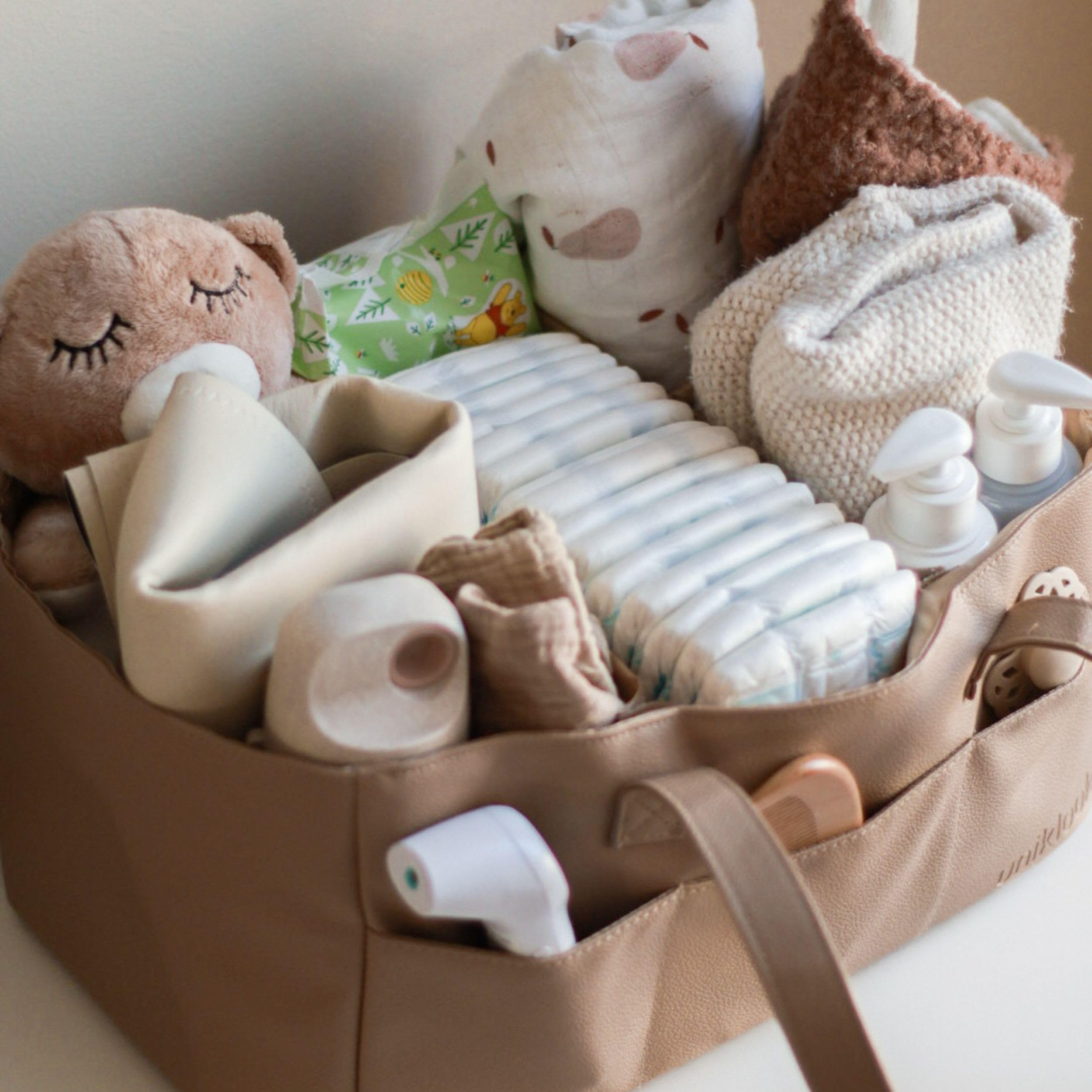 Uniklook Cesta organizadora de pañales para bebé, cesta de almacenamiento, contenedor para pañales y toallitas, de cuero vegano, carrito acolchado de lujo para bebés niñas y niños, cesta de guardería