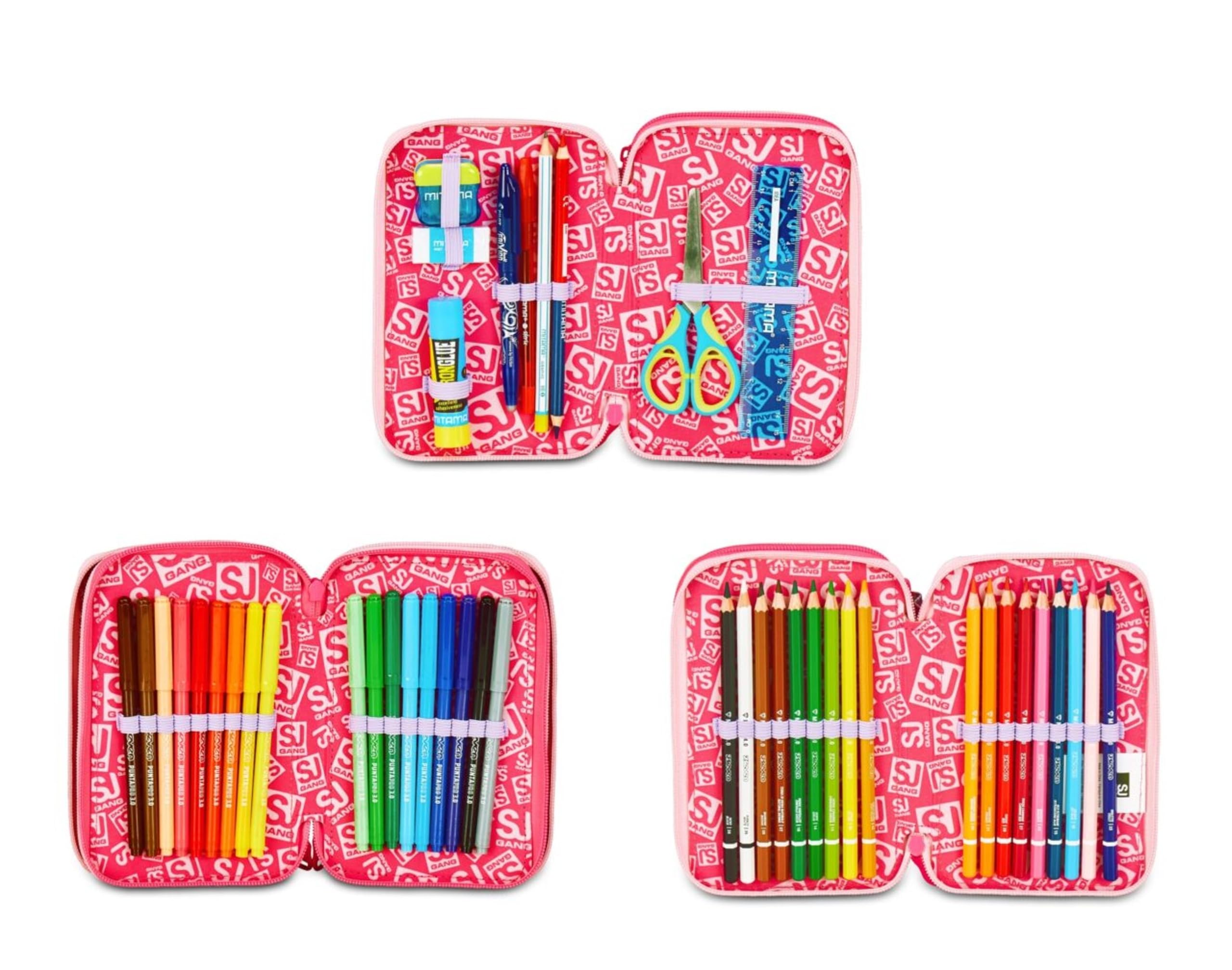 Trolley Scuola Jack 3 Ruote staccabile Cat Led Gattino Tigrotto, 3 in 1 per Scuola Elementare Bambina + Astuccio 3 zip con cancelleria + Diario 2025/2026 + 7 penne e portachiave pailettes