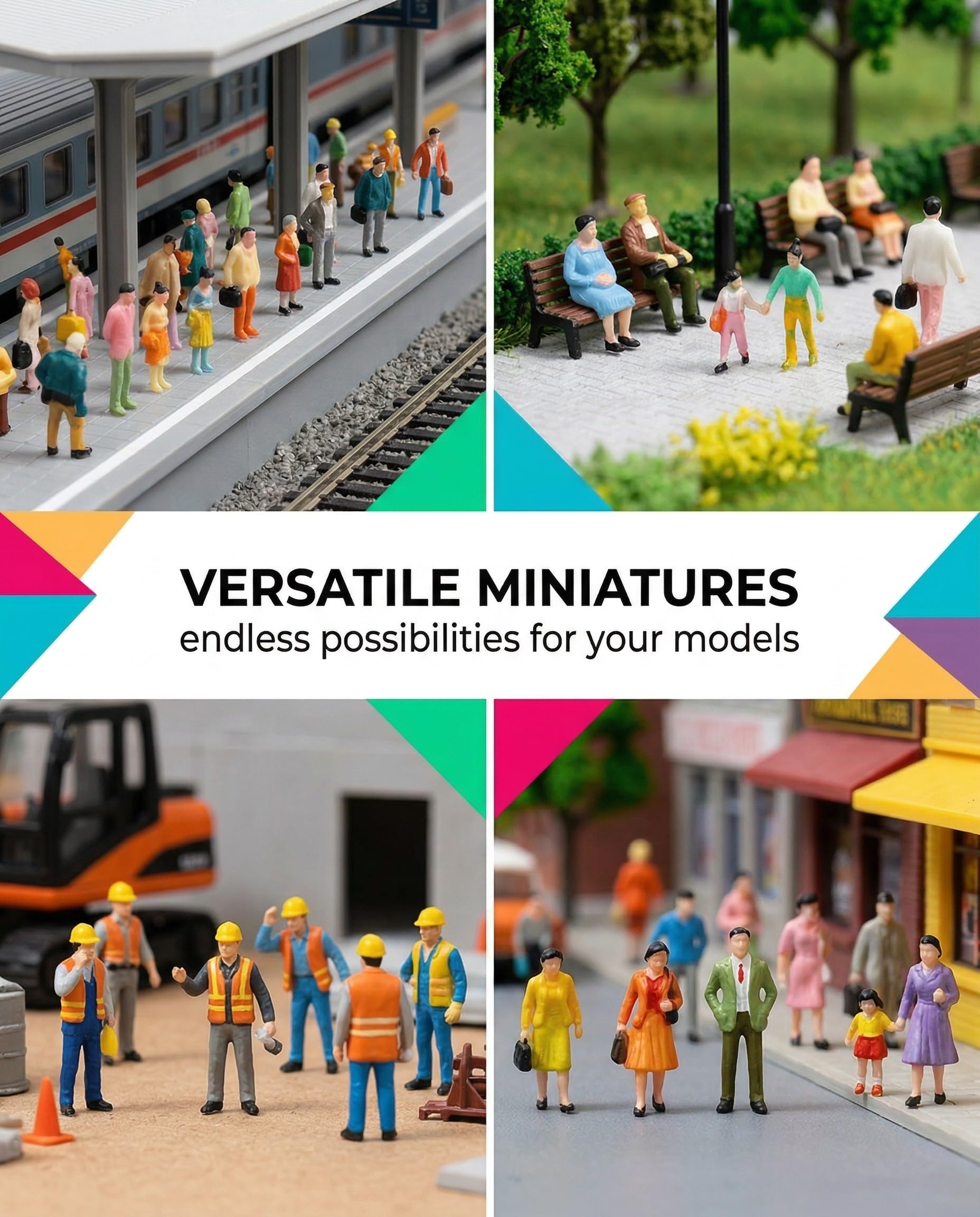 100x Omini e Persone in Miniatura Scala 1:100, Figure Colorate Diverse Pose per Modellismo Ferroviario, Diorami e Architettura