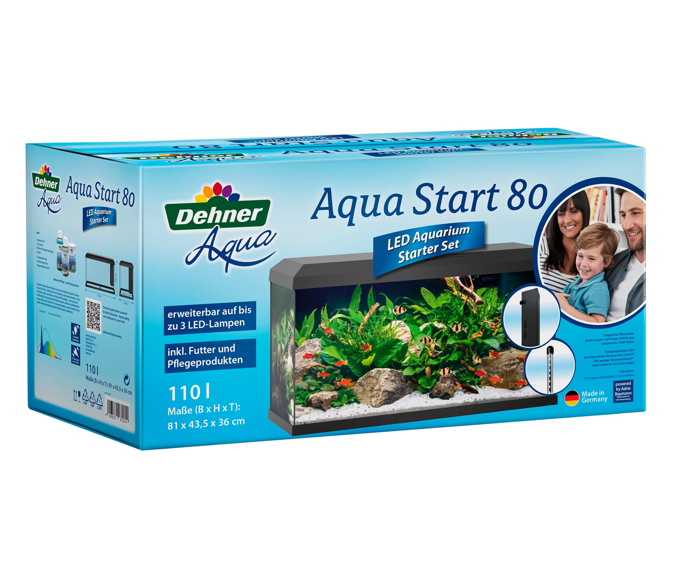 Dehner Aqua Aquarium Starterset 80, ca. 81 x 36 x 45 cm, inkl. Futter und Pflegeprodukten