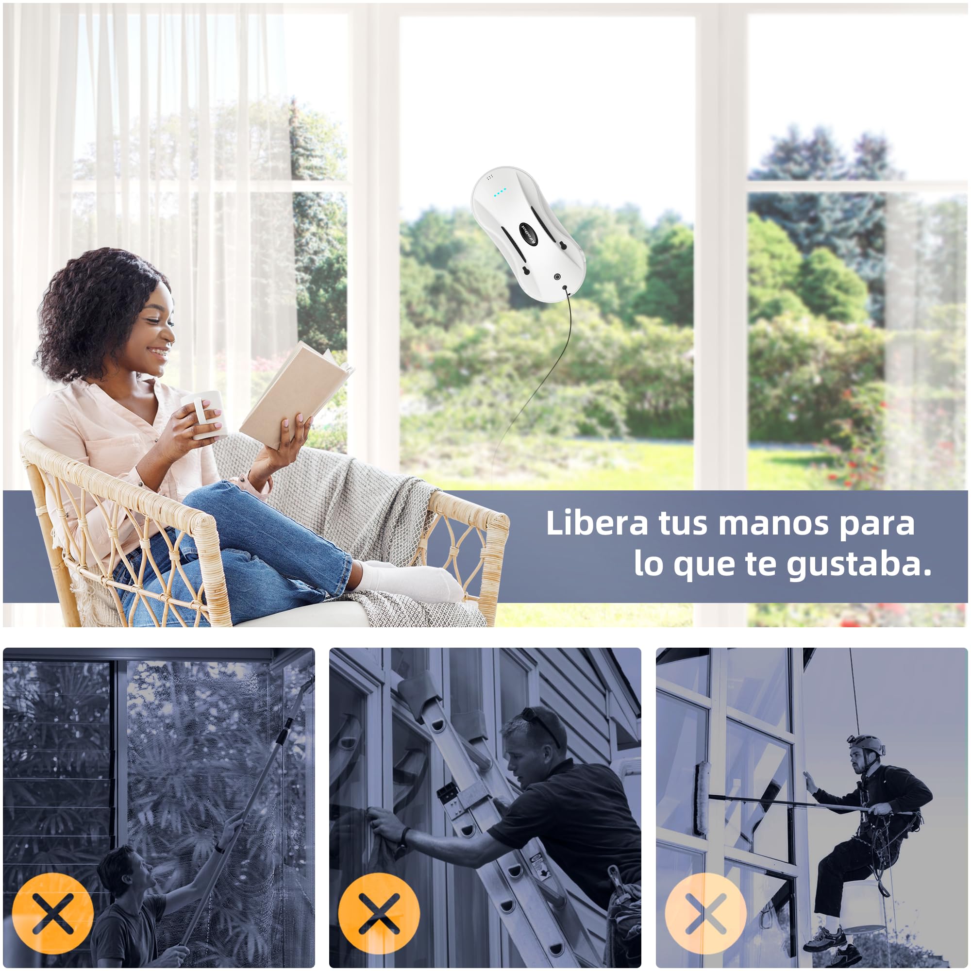 AlfaBot X7 Robot Limpiacristales, Robot Eléctrico para Limpieza de Ventanas con Pulverizador de Doble Dirección y Tanque de 50ml para Lavar Todas Las Superficies Lisas