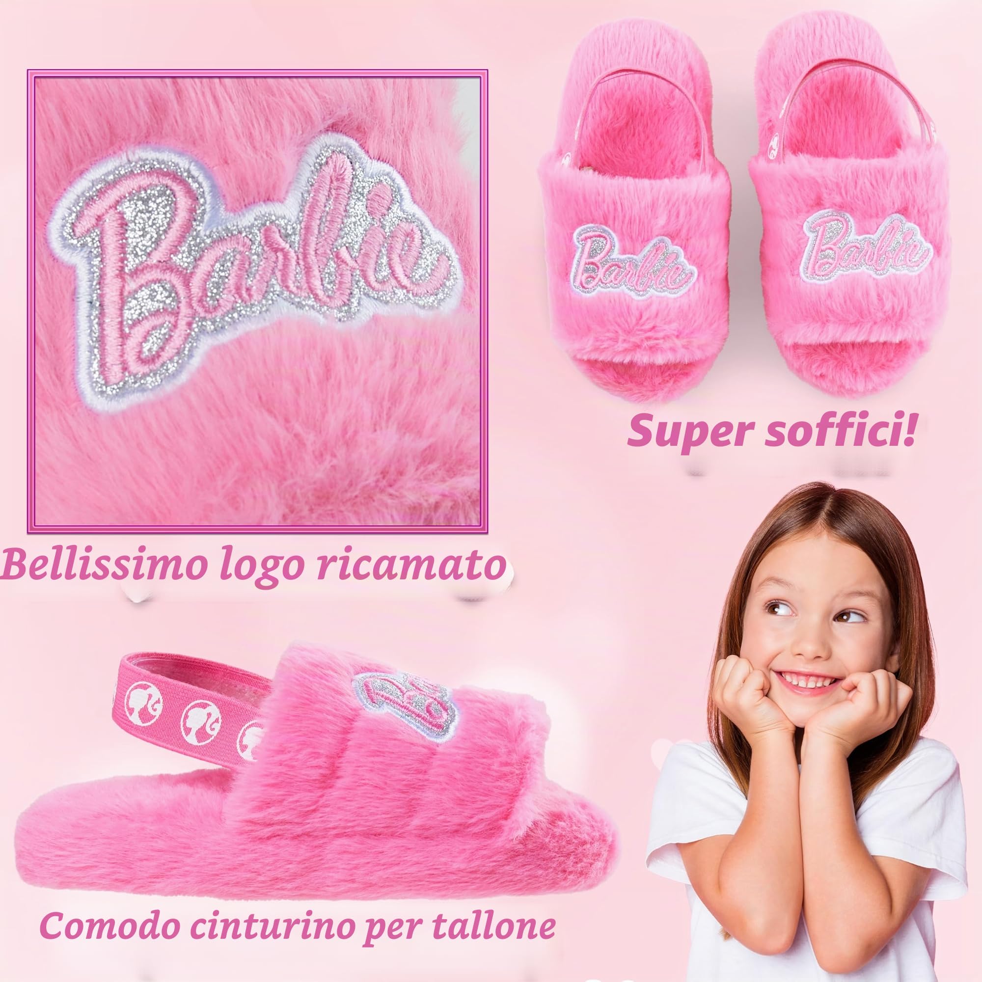 Barbie Pantofole Bambina, Comoda Ciabatte Casa - Regalo Ragazza