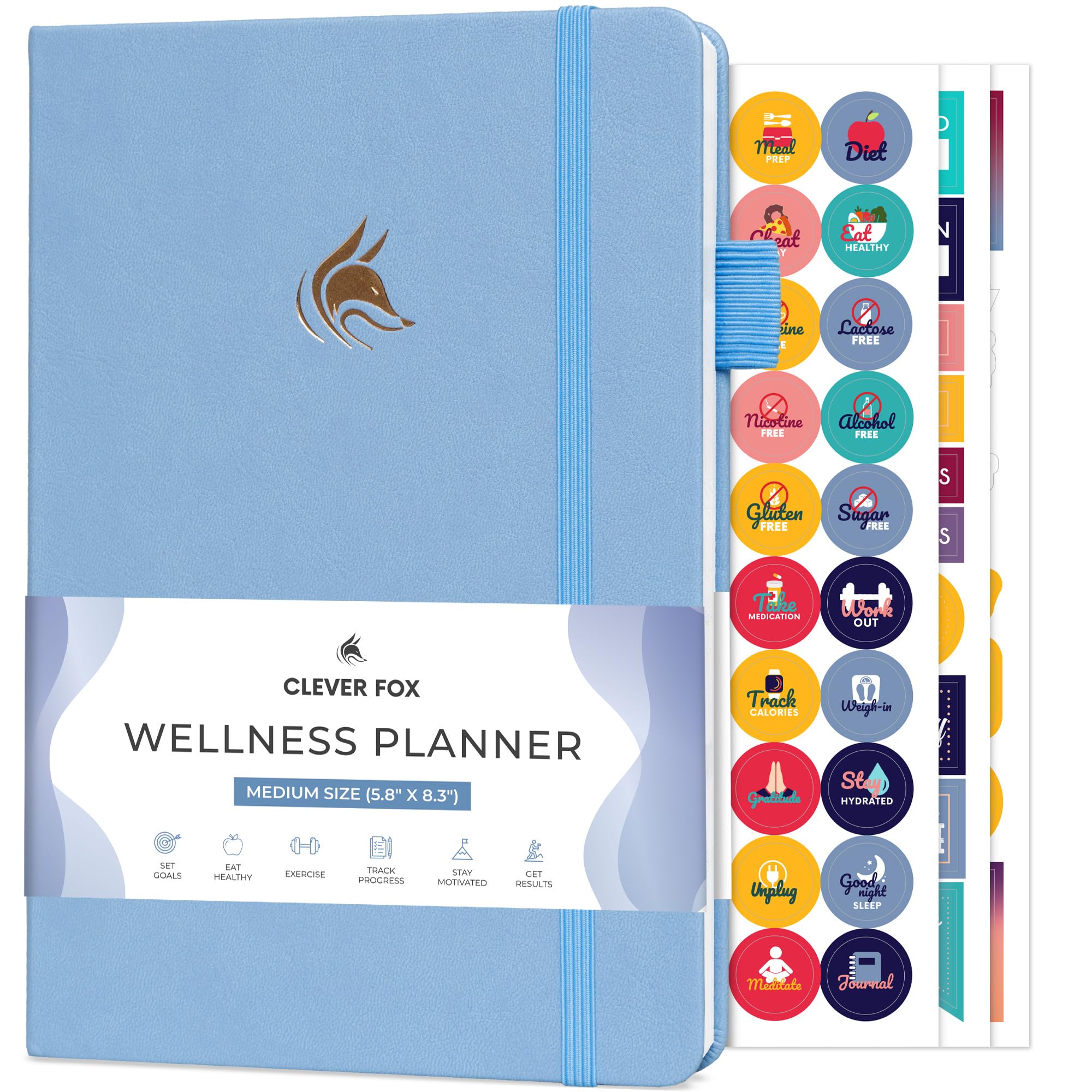 Clever Fox Wellness Journal – Weekly & Daily Health and Wellness Log, Food Journal & Meal Planner Diary for Calorie Counting, Notebook for Medical Condition Tracking, A5 – Light Blue