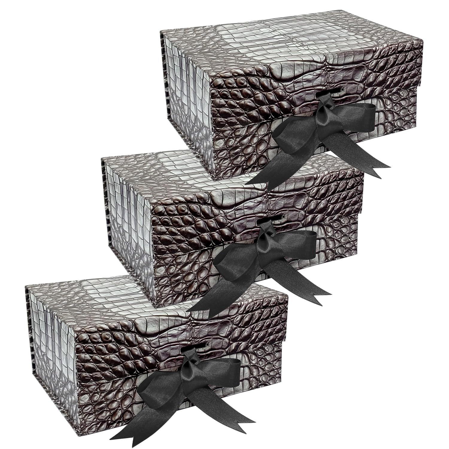 Aakriti Black Crocodile Pattern Print Rakhi Gift Box For Gift Packaging Box Holds Upto 5Kg Empty Gift Hamper Boxes with Satin Ribbon (Black Crocodile Pattern, Medium: 23 X 16 X 10 Cm Pack of 3) (B0DC47Z5B7) Amazon Price History, Amazon Price Tracker
