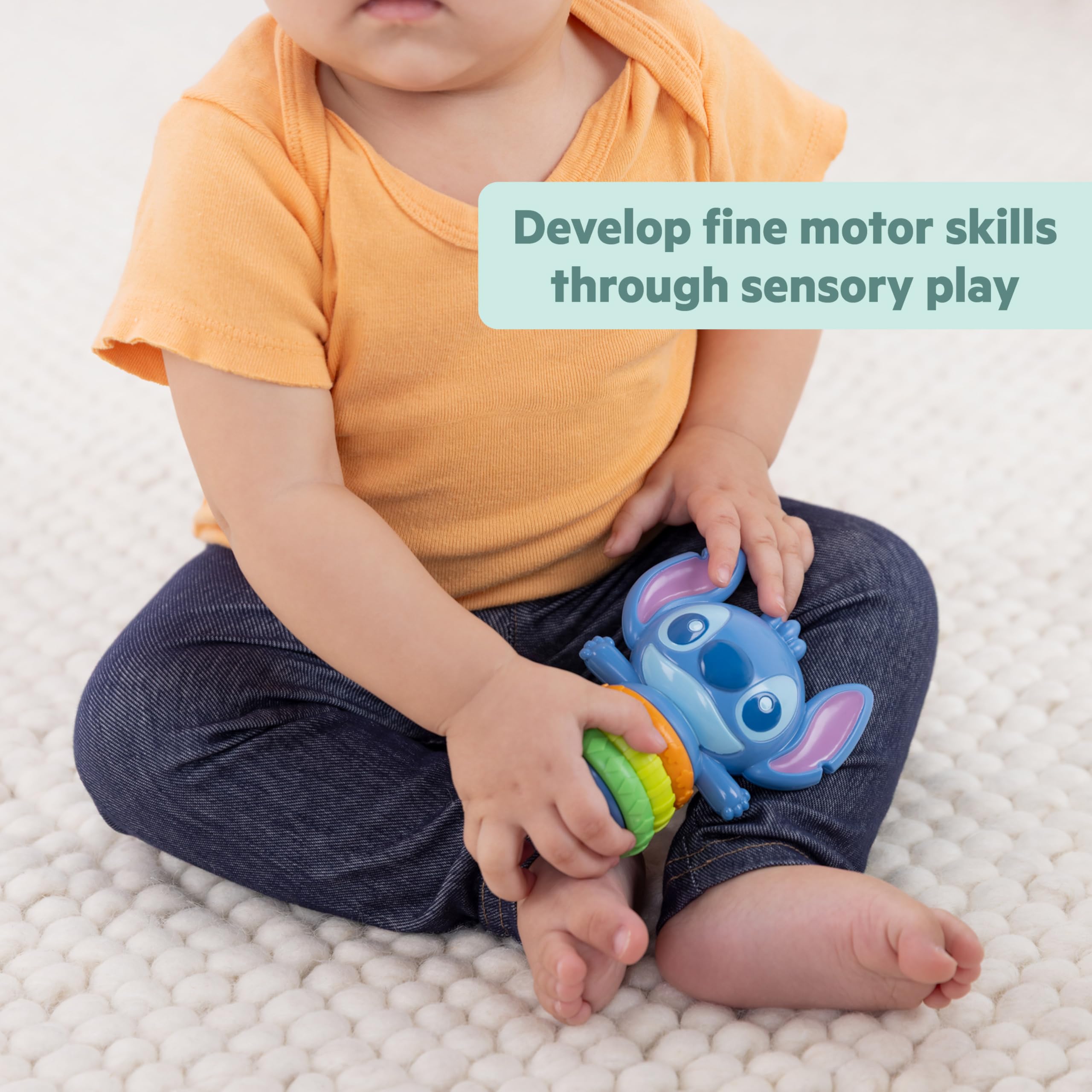 Bright Starts Disney Baby Stitch Twist-a-Stitch Fidget Toy with Textured Rings and Rattle Beads, On The Go Toy for Newborns & Up - Image 3