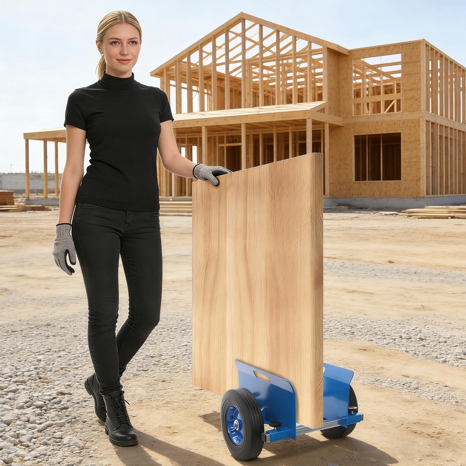 Carrello per piastre fino a 490 kg, carrello regolabile con 2 ruote in gomma piena, rullo per pannelli pesanti per cartongesso, pannelli di legno, porte, vetro e lamiere metalliche