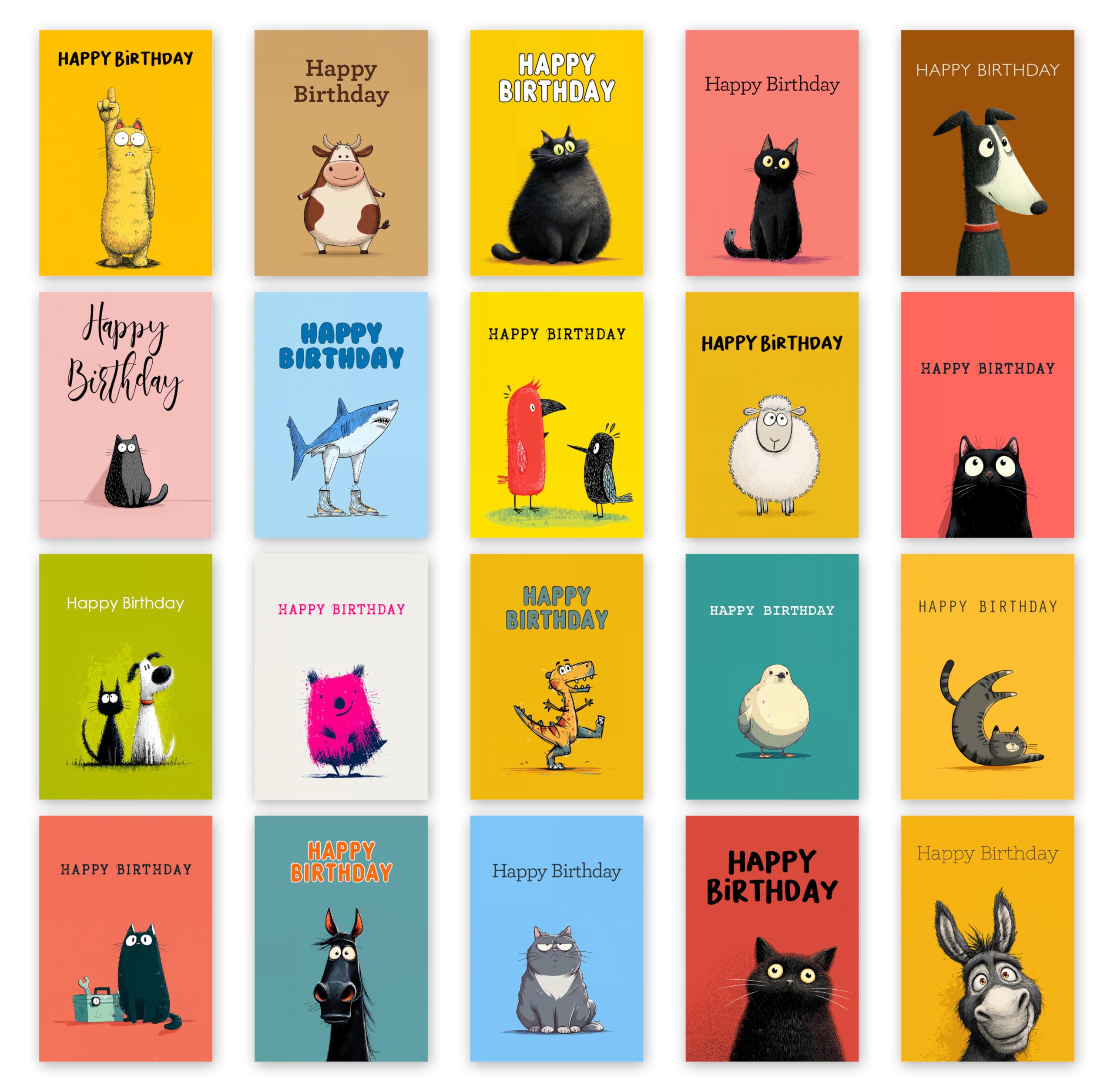 The Calendar King // Animal Illustration Birthday Card Pack - Set of 20 Assorted Greetings Cards with Envelopes - Printed on Premium Card - Finished Size: 148mm x 210mm - ANML_004