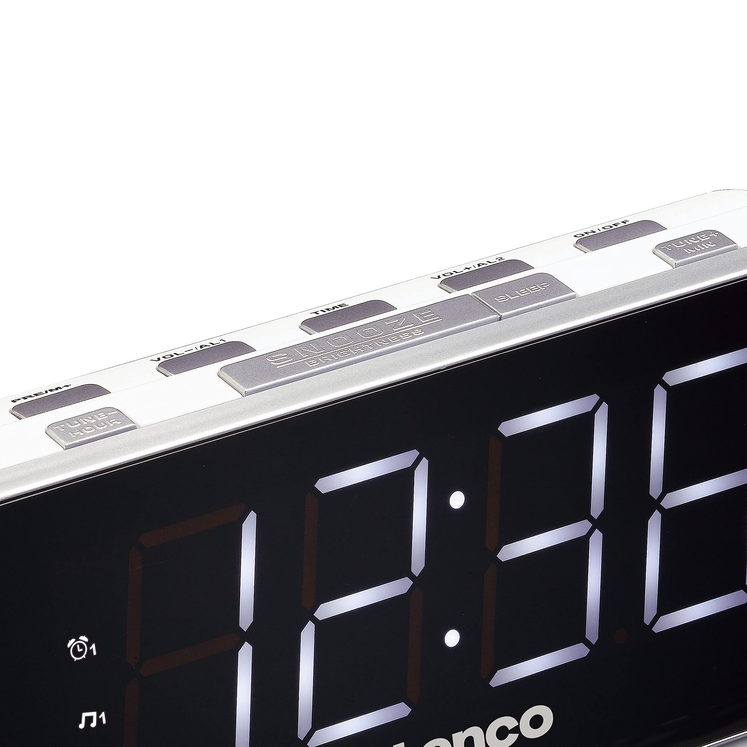 Lenco Radio-réveil CR-18 - Montre-Radio avec écran LED géant (4,6 cm) - variateur d'intensité - 2 alarmes (PLL FM, Chargeur USB, Double Alarme), Blanc
