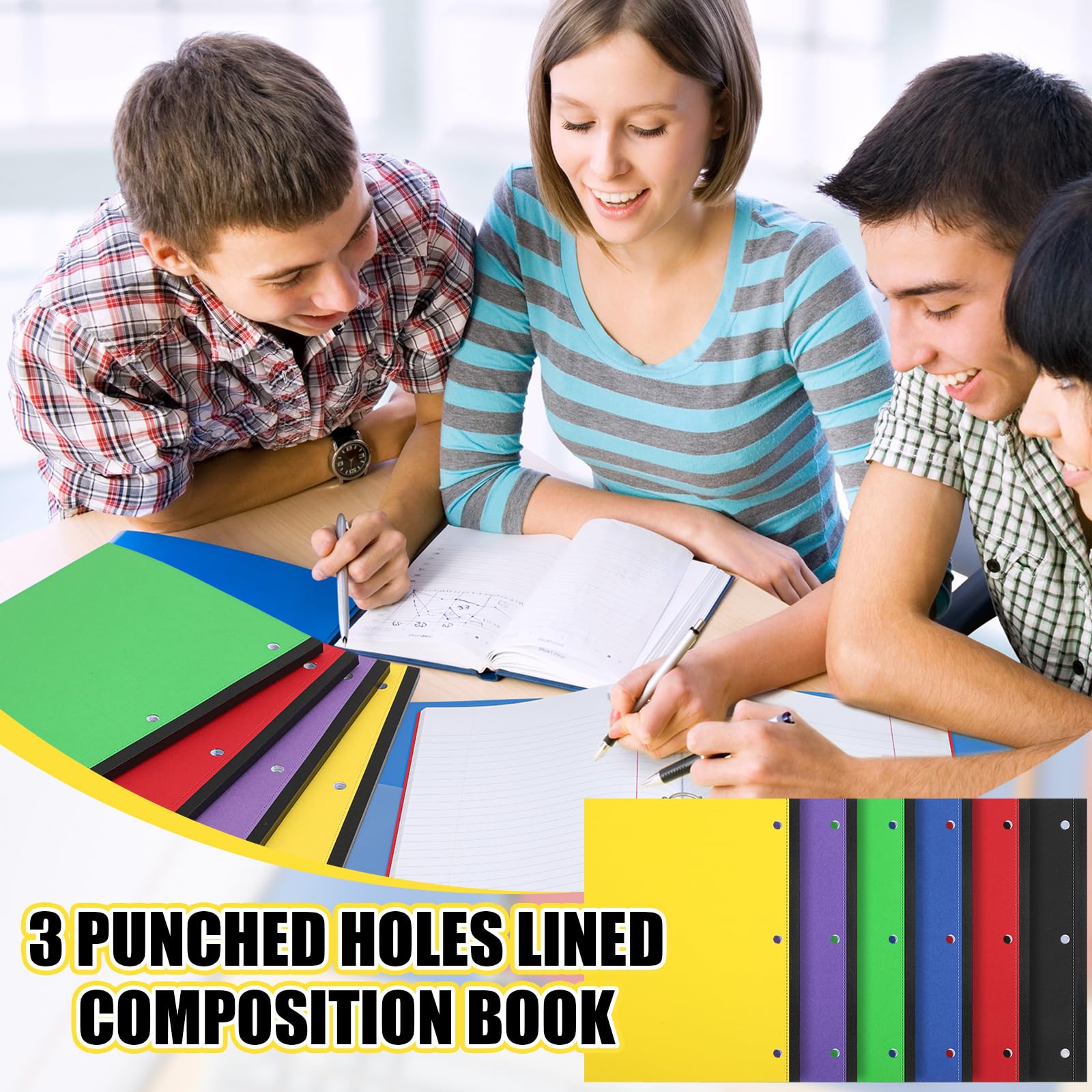 Henoyso 6 quaderni a 3 fori, 160 pagine, a righe universitarie, per raccoglitori a 3 anelli, per scuola, classe, casa, ufficio