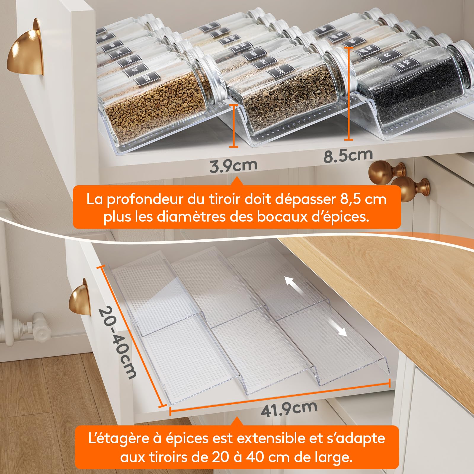 Lifewit Kruidenrek lade, 48 stuks, verstelbare kruidenorganizer voor