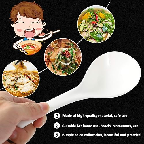 Miniatura 8 de 2 cucharones de sopa de cerámica grandes, cucharas de servir de porcelana profunda para uso en cocina, 10.43 pulgadas, color blanco
