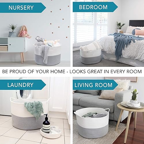 Miniatura 5 de Huddle Supply Co Canasta lavable XXXL para mantas, 2 unidades, para sala de estar, cesta grande para guardar mantas, canasta de juguetes + cesta