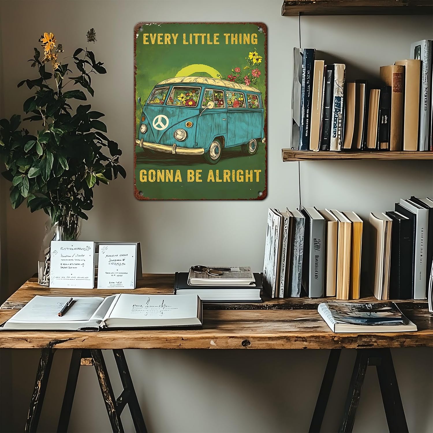 PEACHGARDEN Hippie Vintage Sign Every Little Thing Gonna Be Alright peace Metal Sign for Home Office Kitchen Bar Cafe Garden Wall Decor 12x16inch