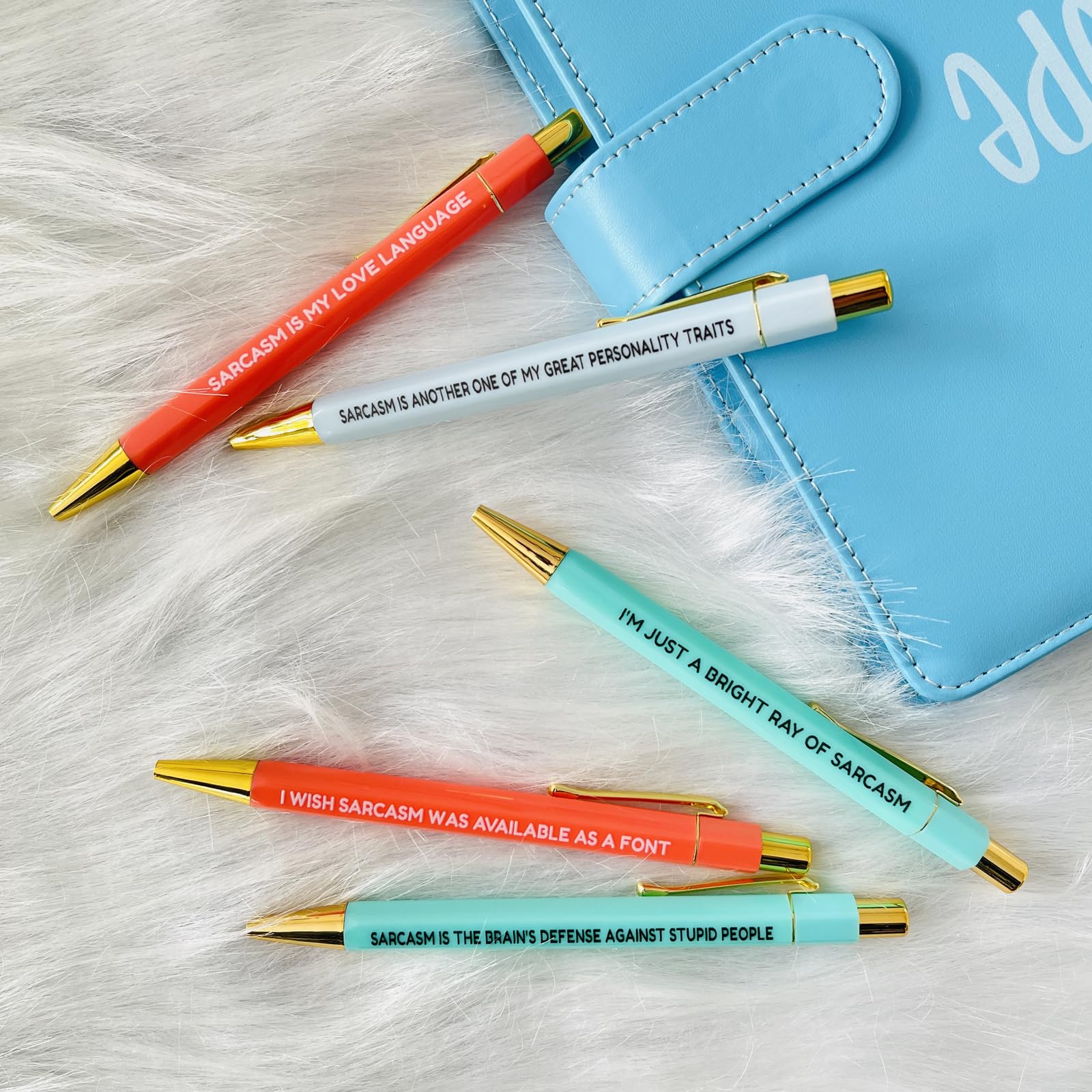 Lot De 5 Stylos Humoristiques Avec Phrases Drôles - Pointe Moyenne 1mm - Cadeau Bureau, Collègues, Adulte