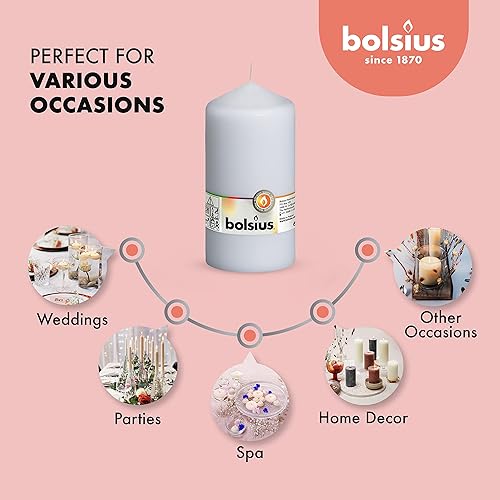 Miniatura 4 de BOLSIUS 8 velas de pilar blancas 275 x 5 pulgadas calidad europea premium envueltas individualmente 43 horas de tiempo de combustión sin goteo y sin