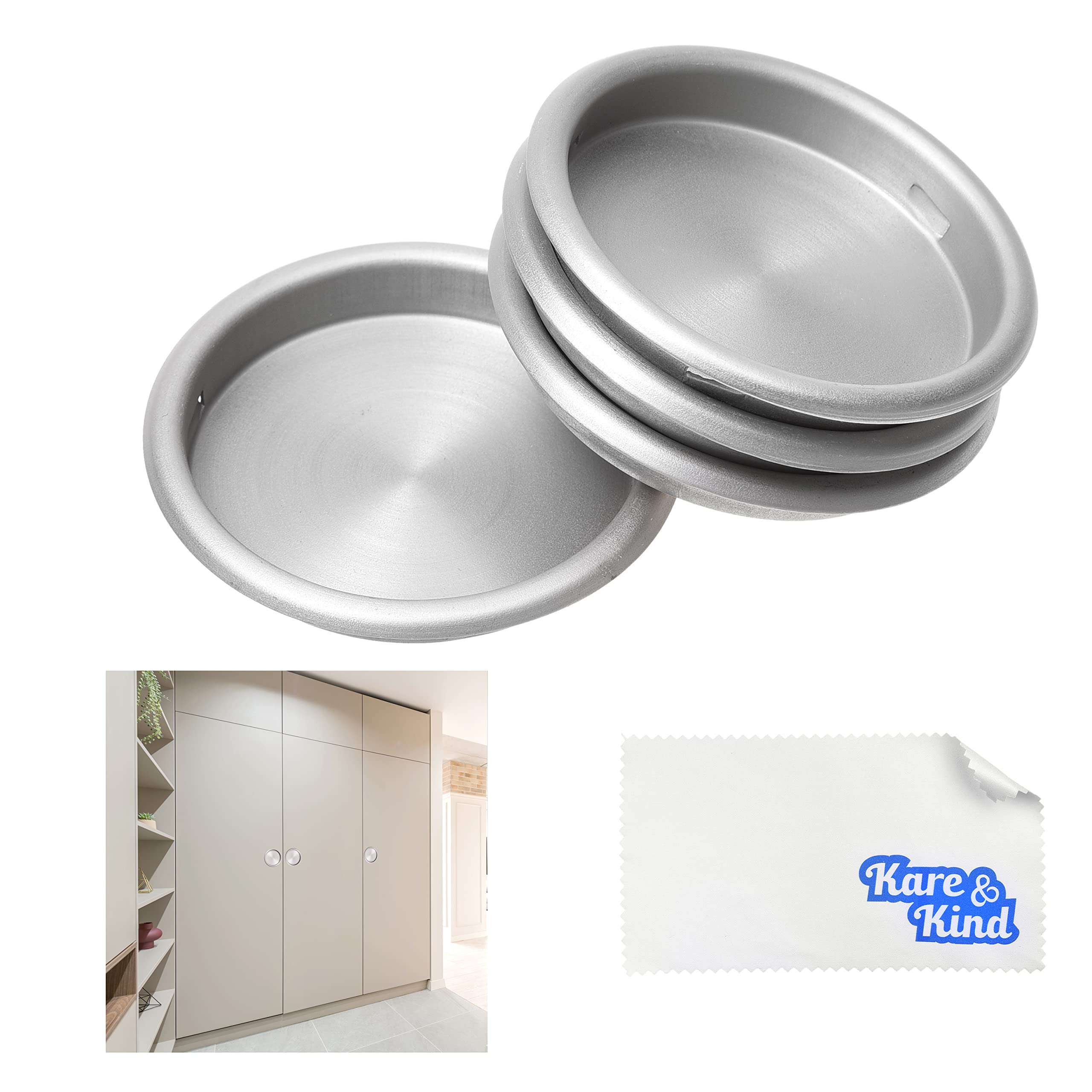 Kare & Kind 4X Round Closet Door Pulls (Nickel), Steel Mortise Cup Pulls Easy Snap-in Installation, Sliding
