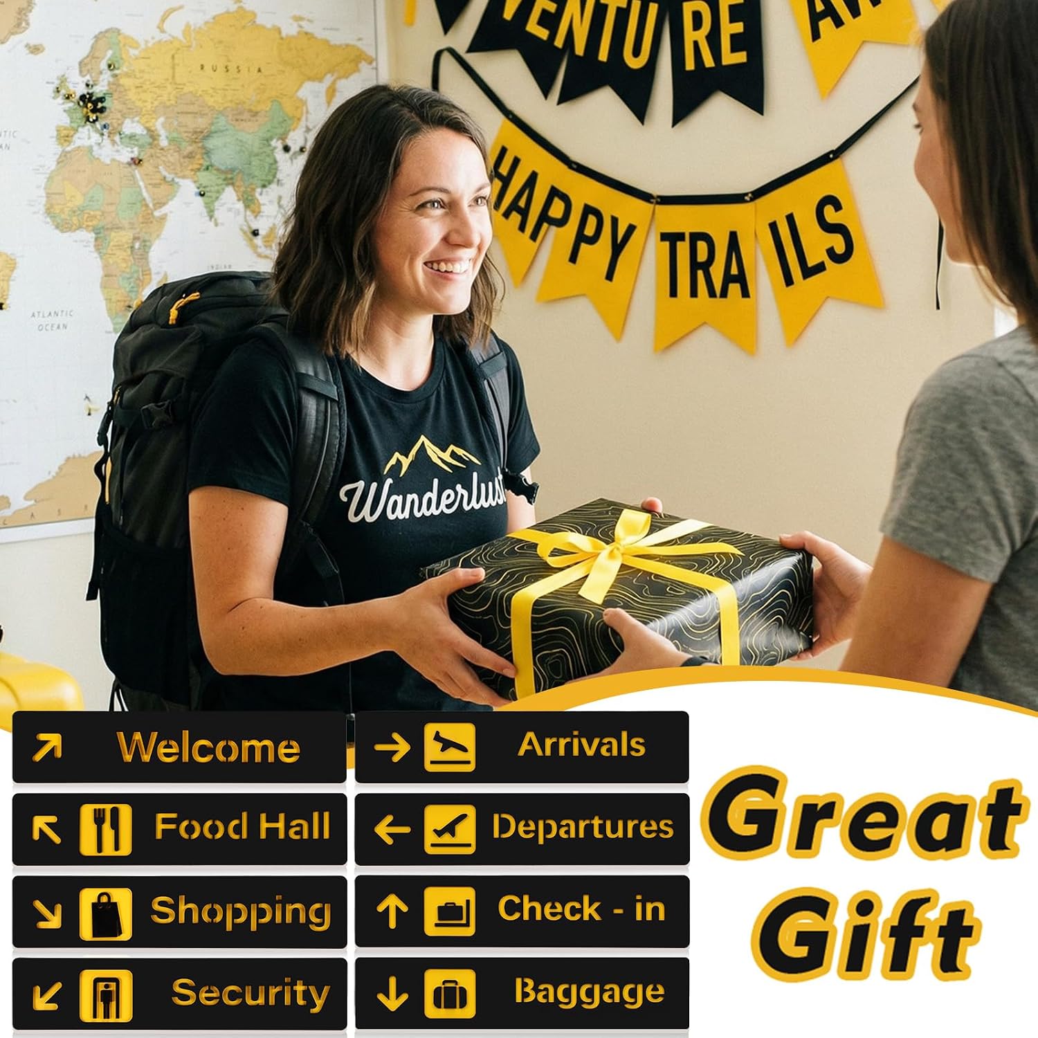 Youyole 8 Pcs Airport Signage Poster Wooden Travel-themed Wall Sign,Arrival image 5
