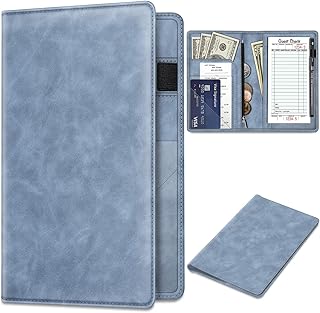Server Book Organizer with Zipper Pocket, Fintie PU Leather Restaurant Guest Check Presenters Card Holder for Waitress, Waiter, Bartender