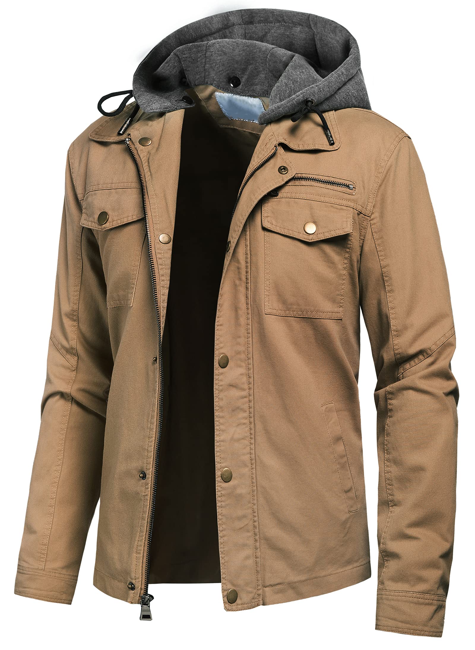 Pursky Men's Canvas Cotton Military Casual Field Jacket Outerwear With Removable Hood