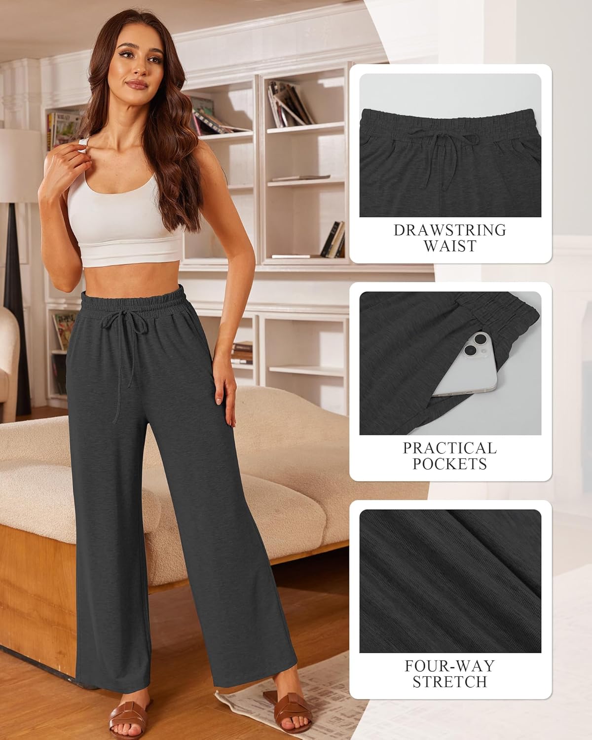 SEMARO Womens Casual Wide Leg Pajama Pants Soft High Waisted Yoga Palazzo Sweatpants Loose Comfy Lounge Pants with Pockets - Image 6