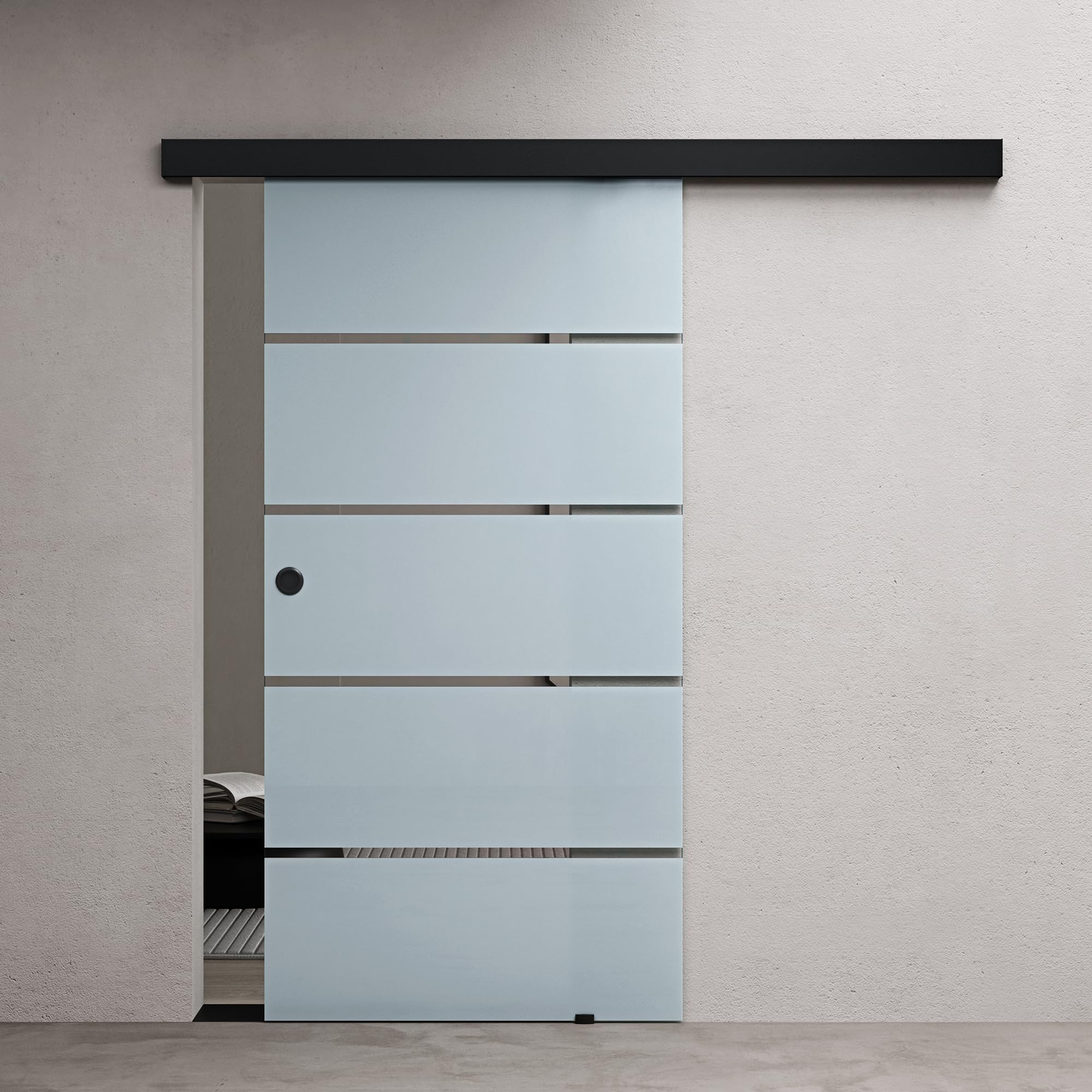 doporro Glasschiebetür Komplettset 90x205cm ESG-Glas Milchglas-Streifen