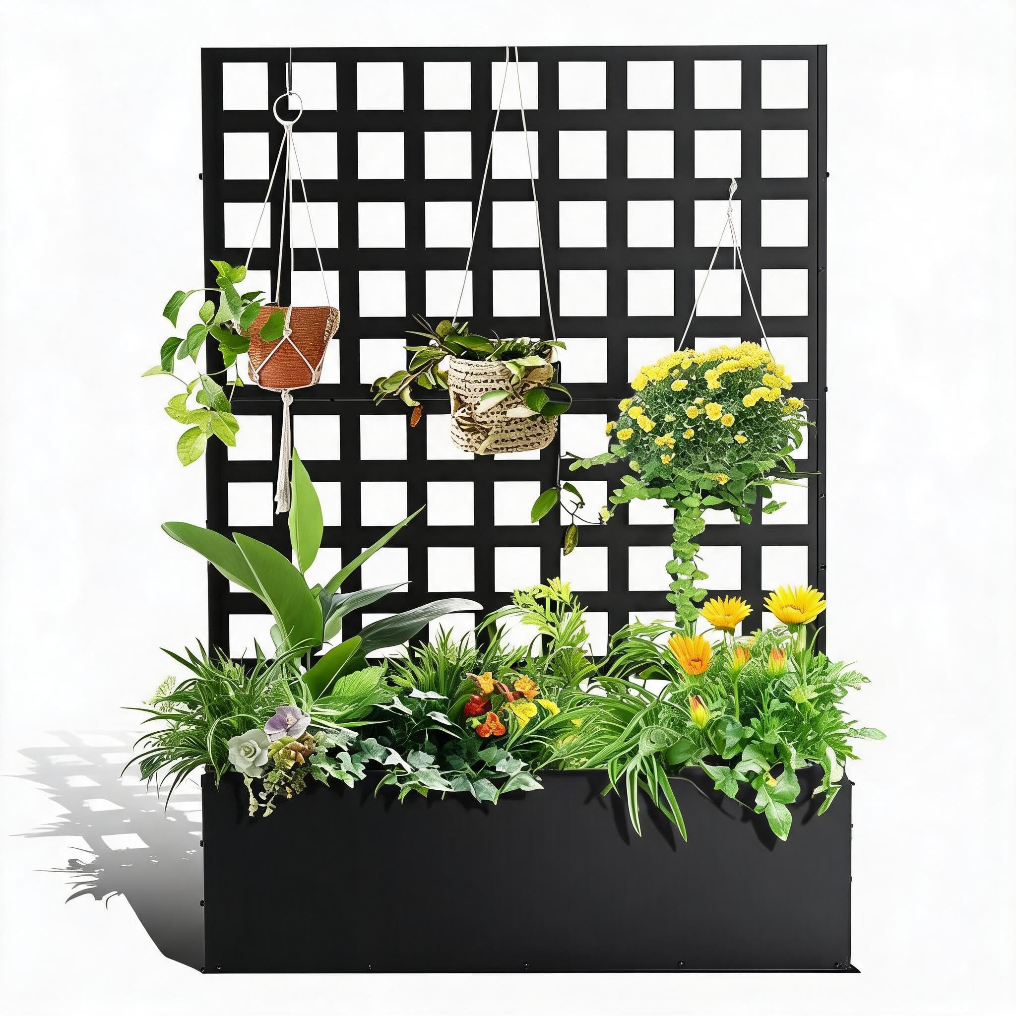 GarveeMore, Outdoor Trellis Planter, Galvanized Steel Raised Garden Bed