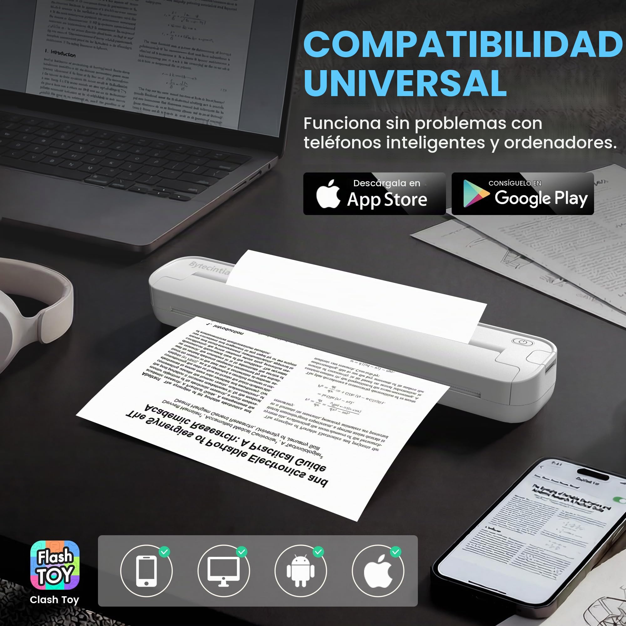 Impresora Portátil, Impresora Térmica Bluetooth de Viaje, Compatible con iPhone Android y PC, para Teletrabajo, Coche, Plantillas Tatuajes, Blanco