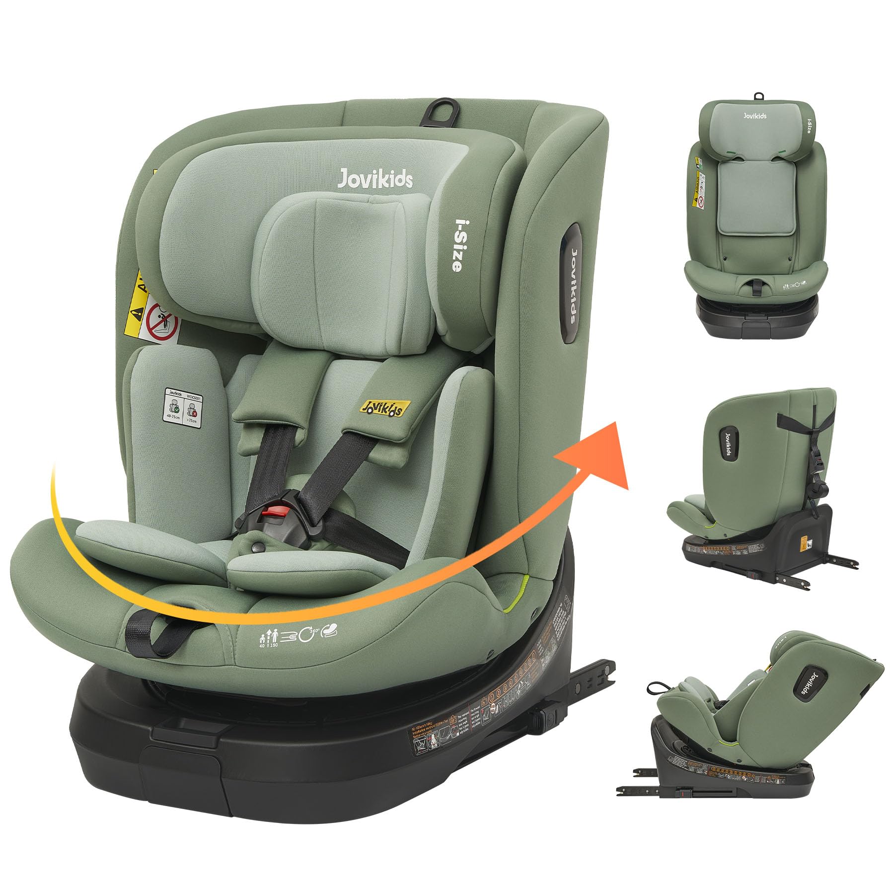 Jovikids Siege Auto, i-Size 40-150 cm, ISOFIX pour Groupe 0/1/2/3, Bébé de 0-12 ans, 0 à 36 kg Environ, ECE R129, 360° pivotant, 12 Positions d'Appui-tête, Top Tether, Siège Auto