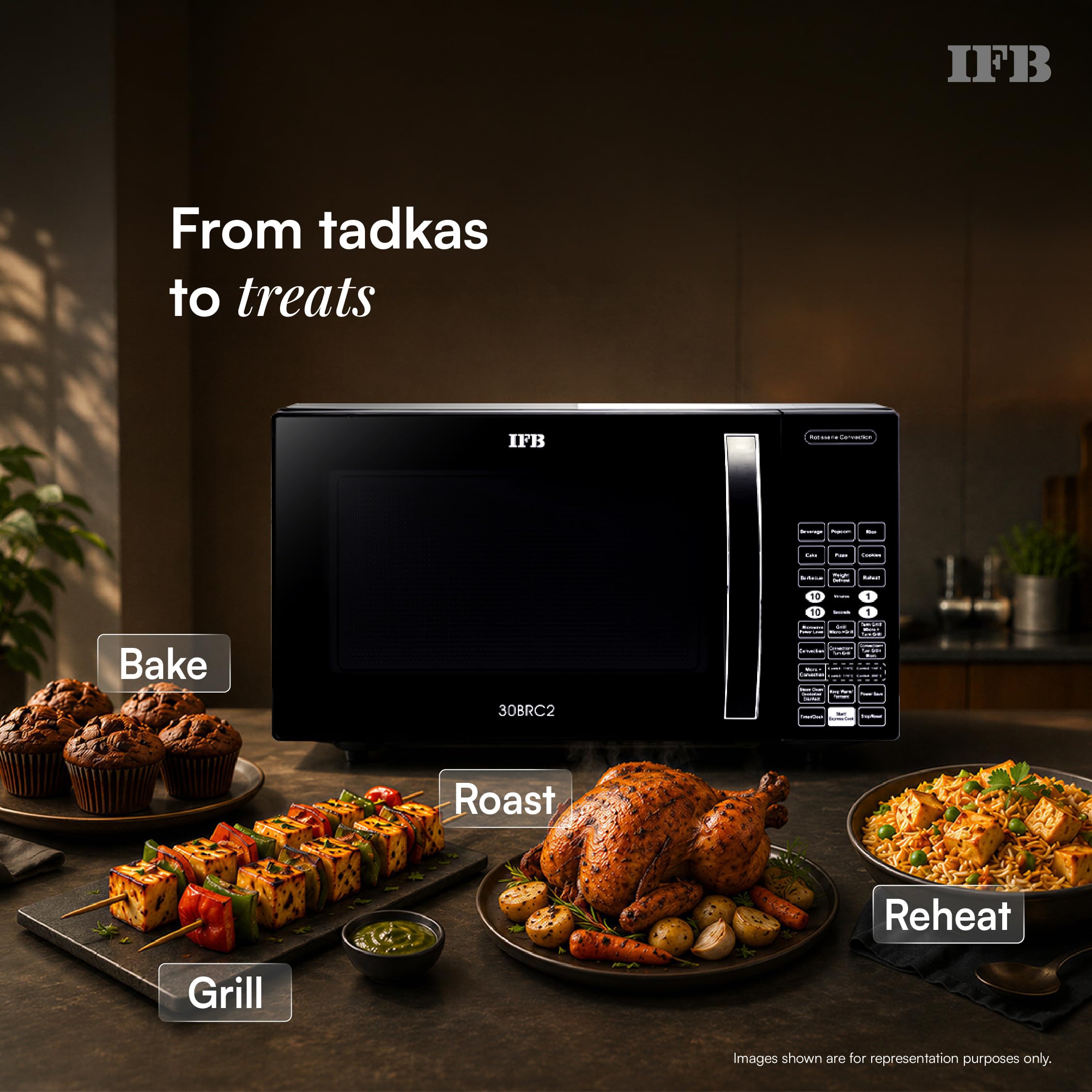 IFB 30L Convection Microwave Oven with 360 Degree Motorized Rotisserie 101 Auto Cook Menus (30BRC2, Black, Auto Defrost, Grill Mode, Combi-Cook Modes, 10 Power Levels) — Amazon image 5