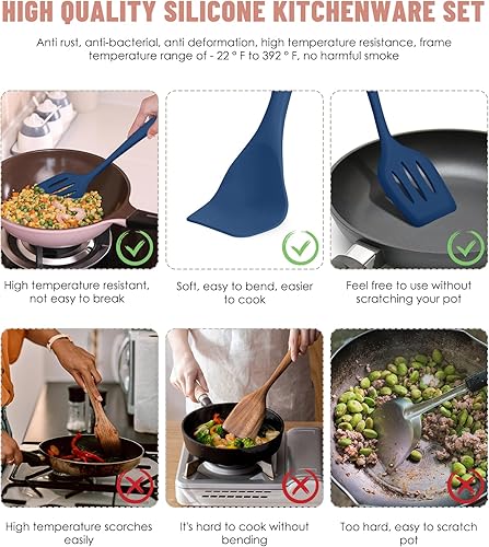 Miniatura 3 de Juego de utensilios de cocina, 12 piezas de utensilios de cocina de silicona (apto para lavavajillas), juego de espátulas resistentes al calor a 392