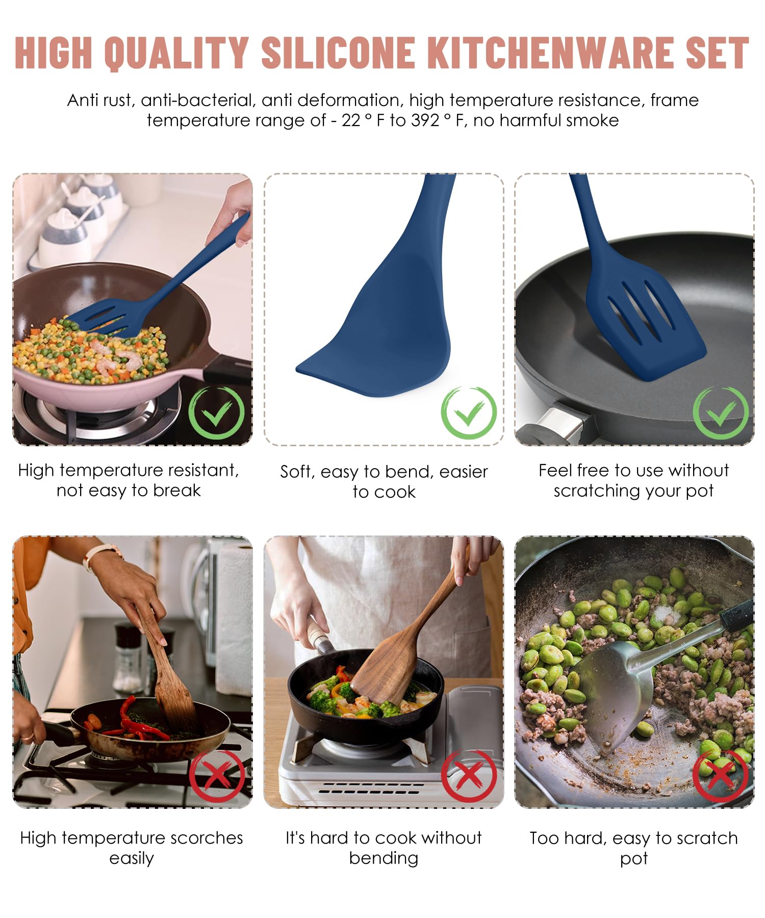 Silikon-Kochutensilien-Set, 10-teilig, Silikon, Küchenutensilien-Set (spülmaschinenfest), 230 °C, hitzebeständig, Antihaft-Kochgeschirr, beste Küchenwerkzeuge (BPA-frei)