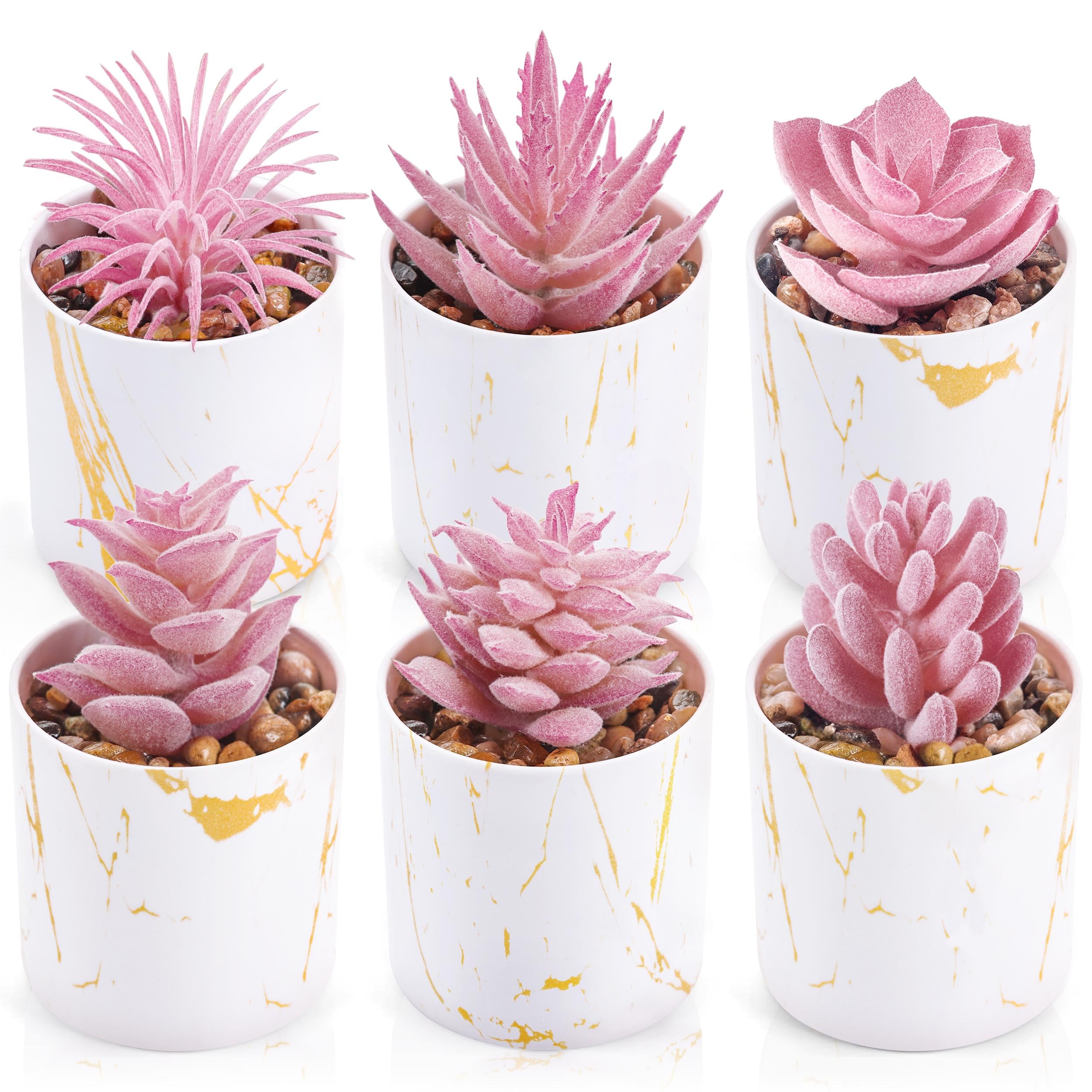 Der Rose Künstliche Sukkulenten für Büro, Schreibtisch, Zubehör für Badezimmer, Zuhause, Zimmer, ästhetische Dekoration, 6 Packungen