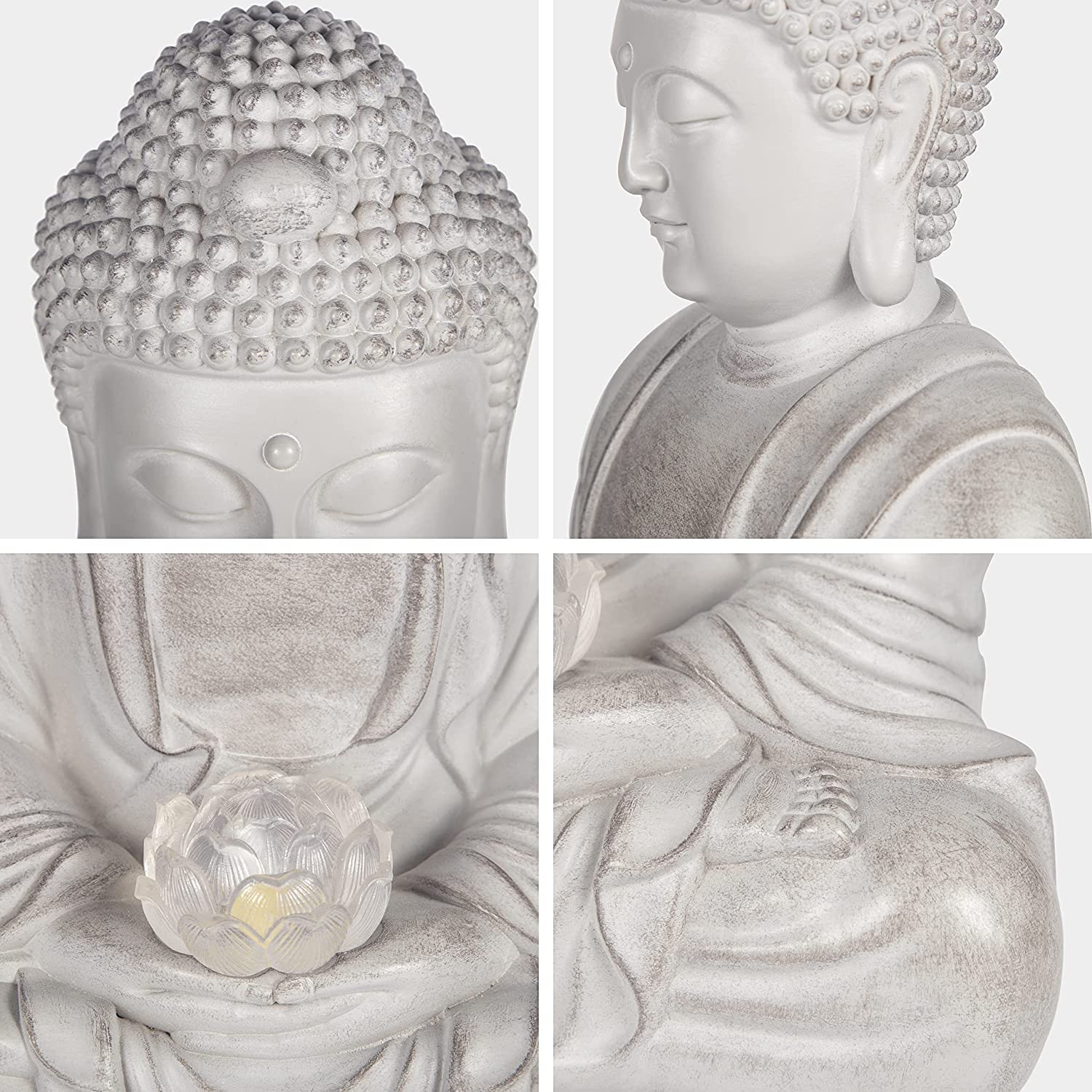 Meditating Garden Buddha Statue - Large Outdoor Statue with Solar Lights, Resin Zen Garden Figurine, Buddha Serene Decorative Sculptures for Home Indoor Outdoor Desk Porch Art Decoration (Waterproof)