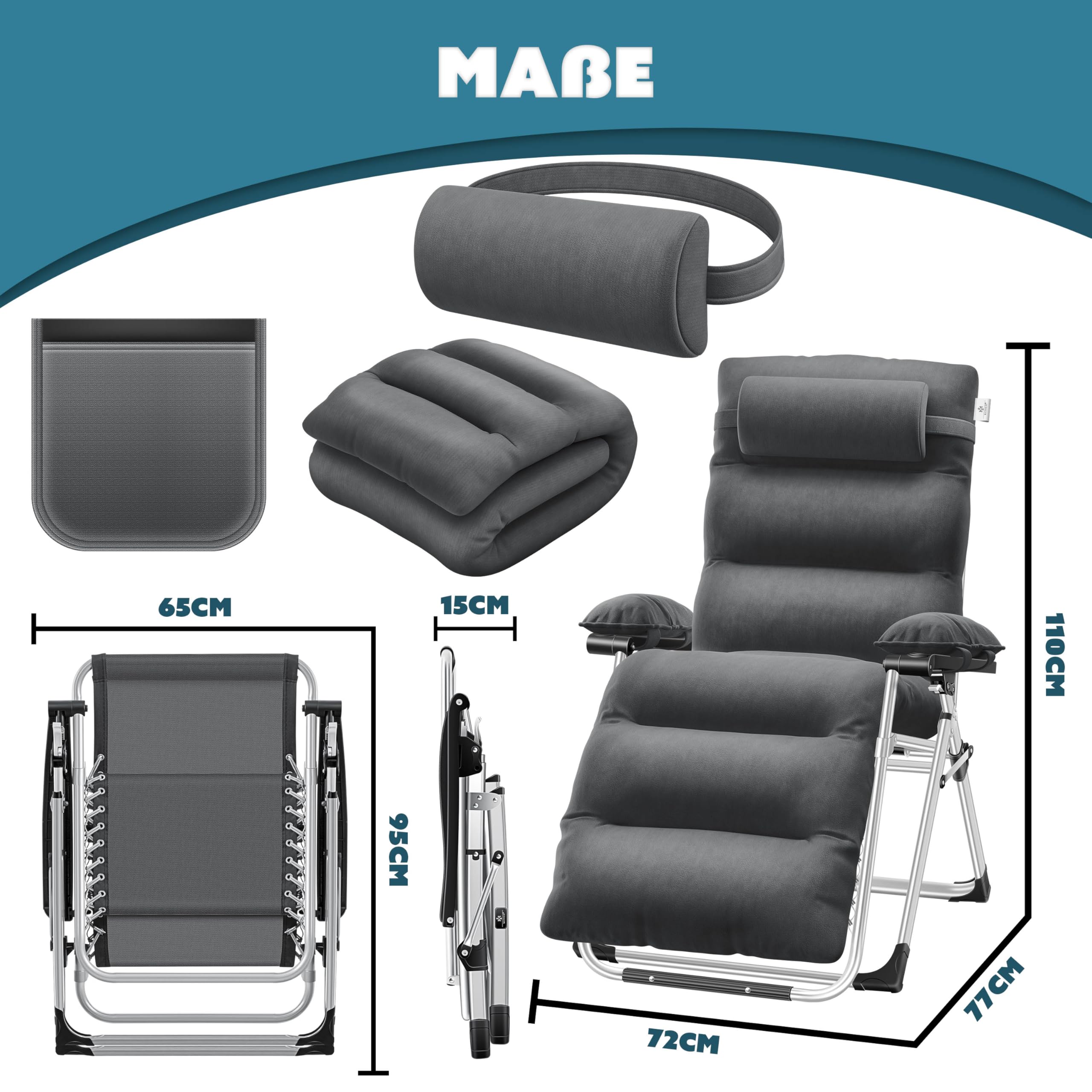 Chaise de camping de jardin pliable, résistante aux intempéries et