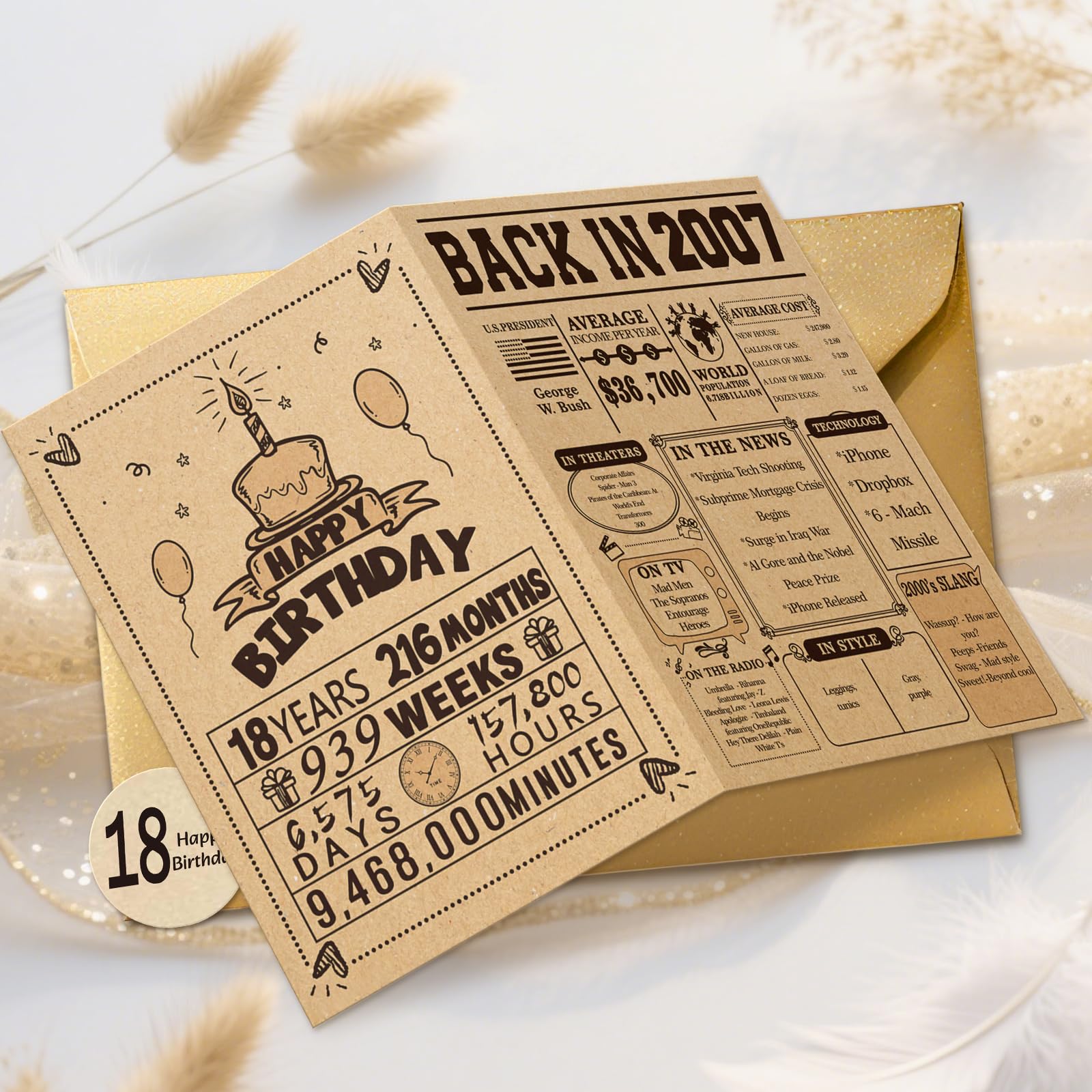 Happy 18th Birthday Cards for Son Daughter, Funny 18th Birthday Decorations for Her Him, Vintage Back in 2007 Birthday Poster for Bday Niece Nephew,