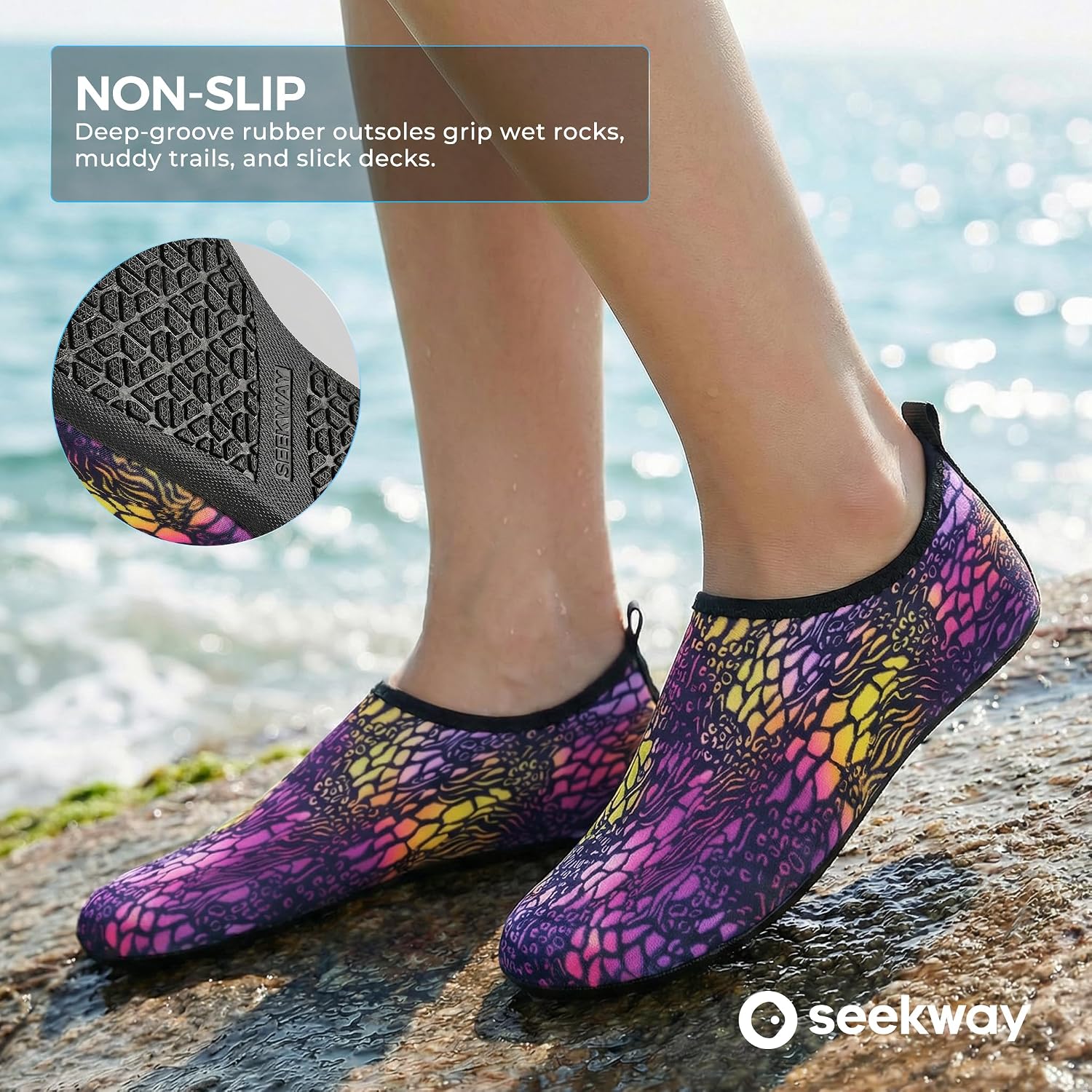 SEEKWAY Water Shoes Women Men Adult Quick-Dry Aqua Socks Barefoot Non Slip for Beach Swim River Pool Lake surf Black SK002(U) thumbnail