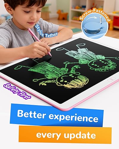 Vista 27 de KOKODI Tableta de escritura LCD, regalos para niños y niñas de 3 años, tableta de dibujo colorida de 10 pulgadas, almohadillas de dibujo Azul