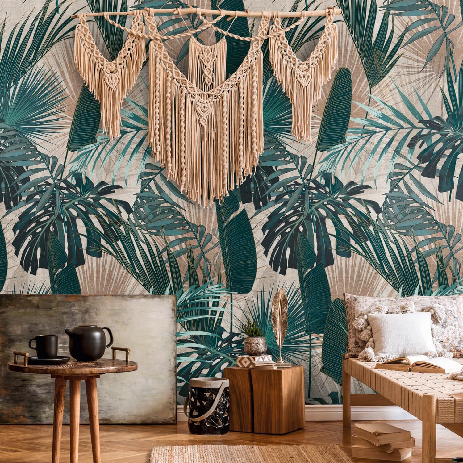 Papier peint jungle intissé vert pétrole pour masquer les imperfections murales