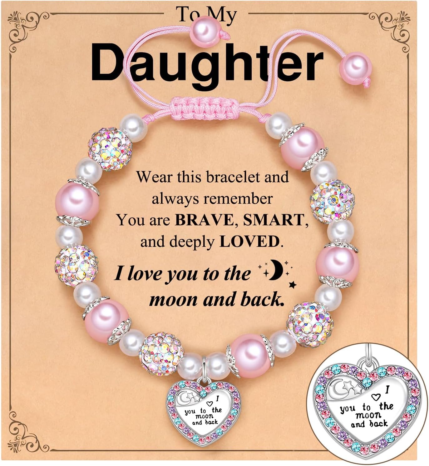 I Love You to The Moon and Back - Heart Bracelet for Granddaughter/Daughter Valentines Day Birthday Christmas Gifts