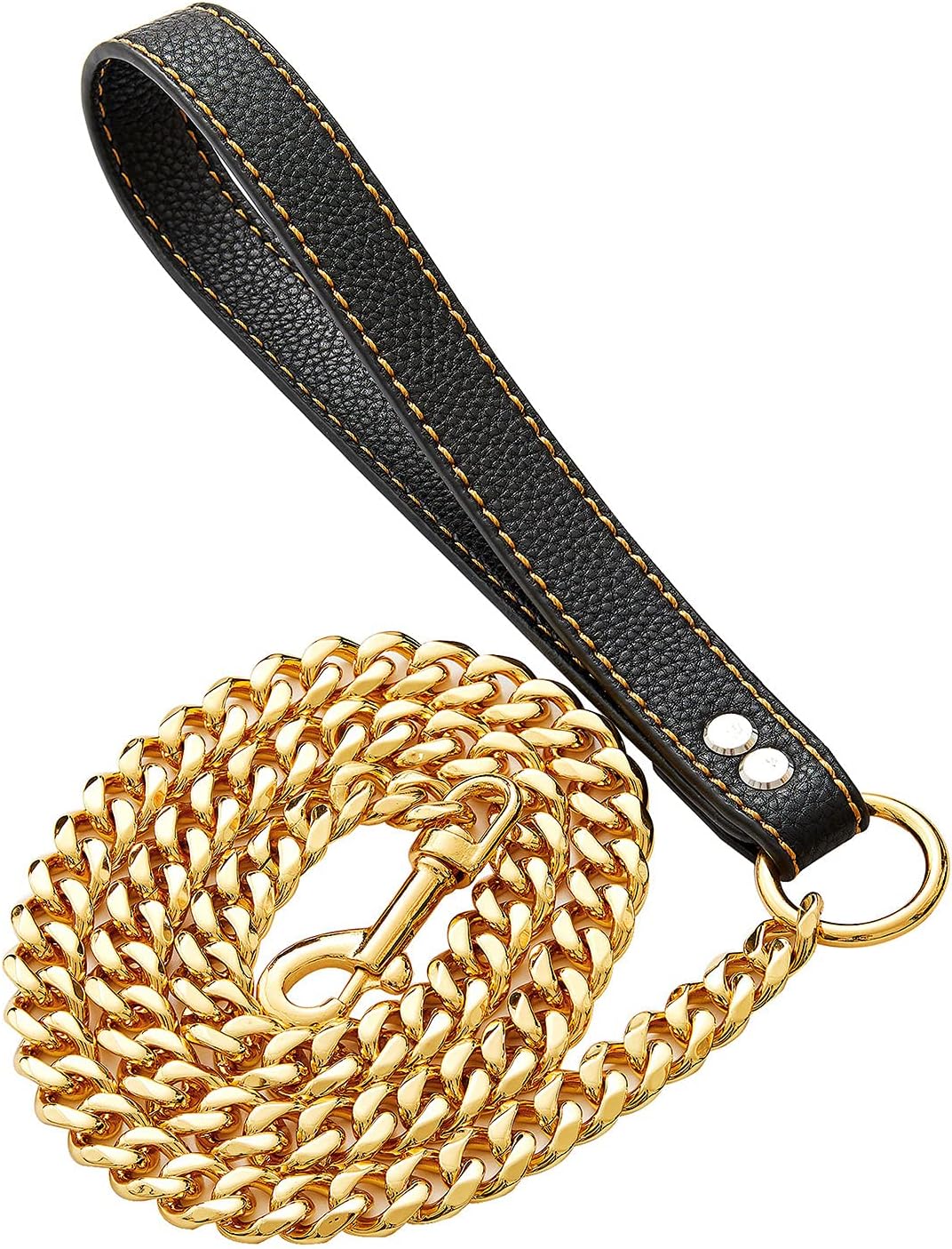 txprodogchains Chain Leash for Medium Large Dogs - Heavy Duty, Stainless Steel, Multicolored with Leather Padded Handle (3.5FT)