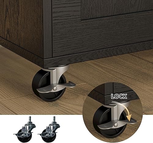 Miniatura 6 de IRONCK - Mesa de isla de cocina rodante con ruedas, hoja abatible, gabinete de almacenamiento, cajón, estante para especias/toallas, carro de Negro