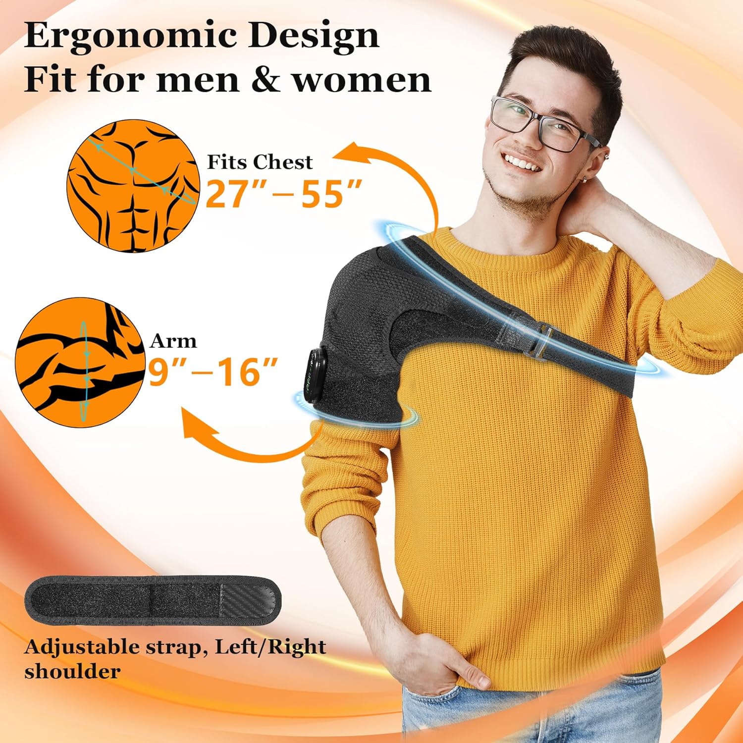Cordless Shoulder Heating Pad & Massager, Electric Heated Shoulder Brace Wrap, Heating Pads for Rotator Cuff and Frozen Pain Relief,5000mAh Chargeable Powered, Men & Women, Black