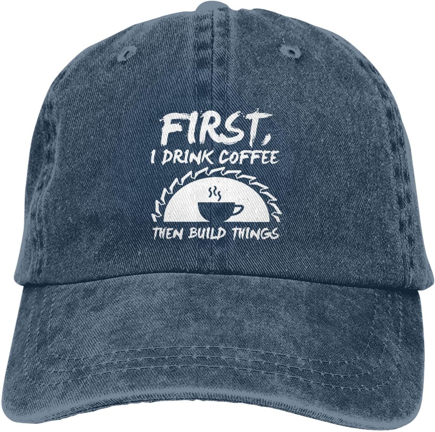 GQWJKSZ First I Drink Coffee Then I Build Things Ponytail Baseball Cap Vintage Denim Cowboy Hat