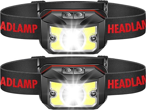 Paquete de 2 faros delanteros  Linterna recargable superbrillante, relleno de calcetines para hombres, 8 modos con carga rápida USB-C, movimiento