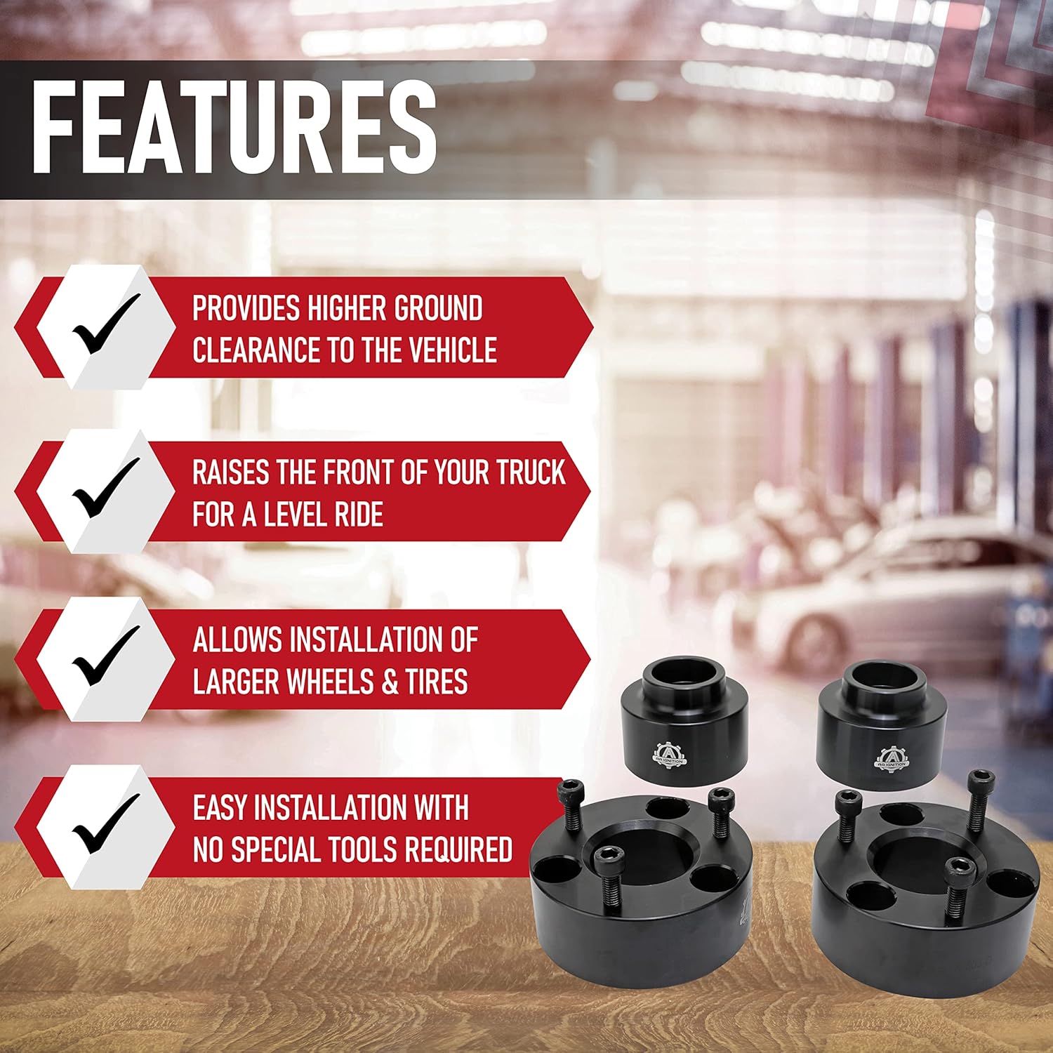 3 Inch Front and 2 Inch Rear Leveling Kit, Compatible with Dodge Ram 1500 4WD - 2009-2018 4x4-3" Front, 2" Rear Strut Suspension Lift Spacers Set - Forged Aircraft Billet Aluminum Construction