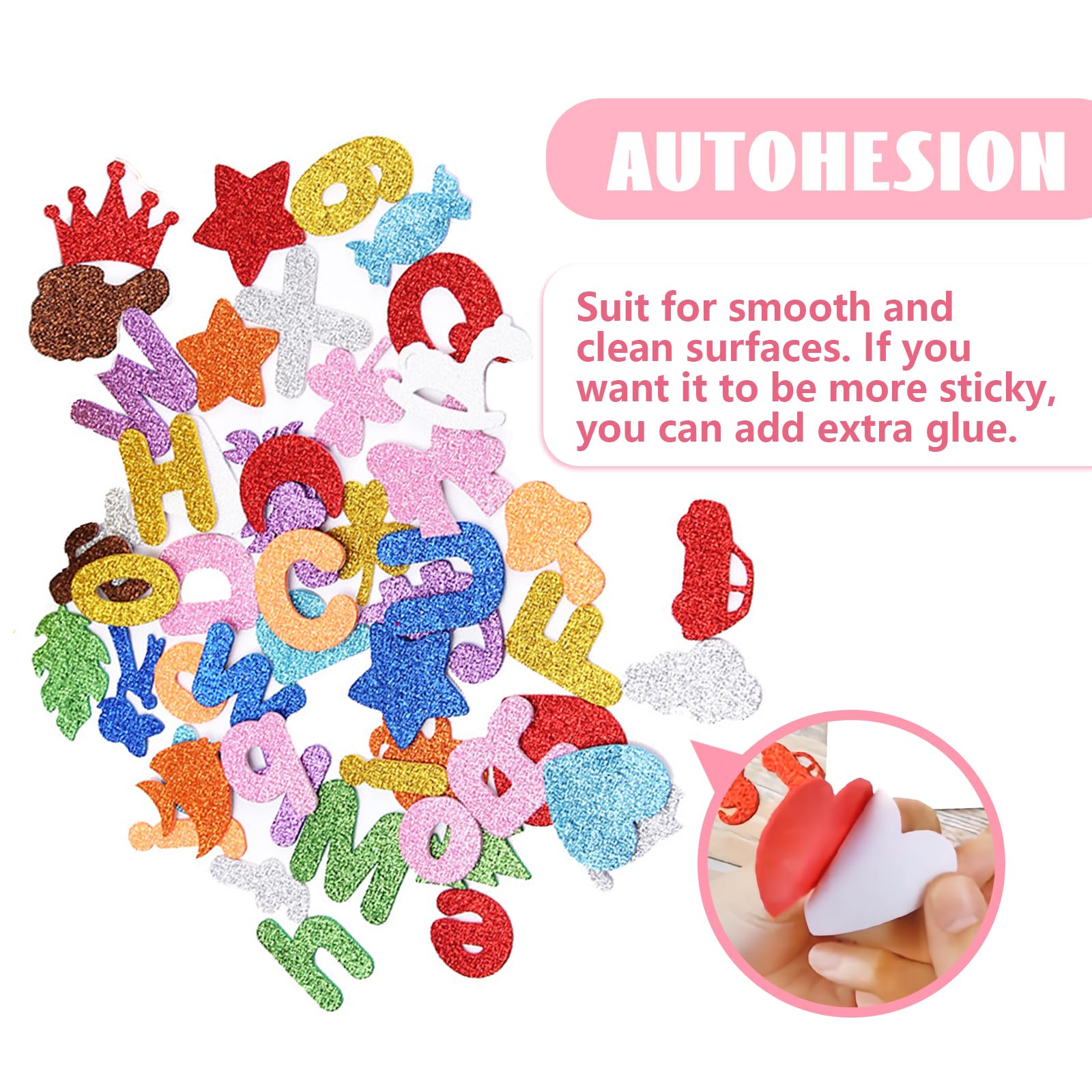 Caelura Moosgummi Buchstaben 145 Stück - Selbstklebende Glitzer Alphabet Aufkleber Für Schultüte