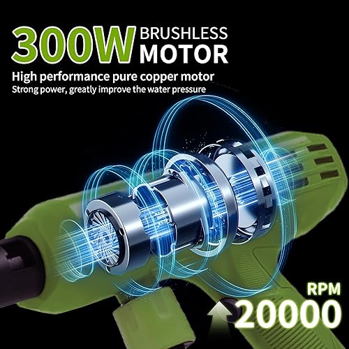 Miniatura 2 de Lavadora a presión inalámbrica, lavadora portátil de 1200 PSI con batería y cargador de 4 Ah, boquilla 6 en 1, manguera de 16.4 ft, lavadora de mano