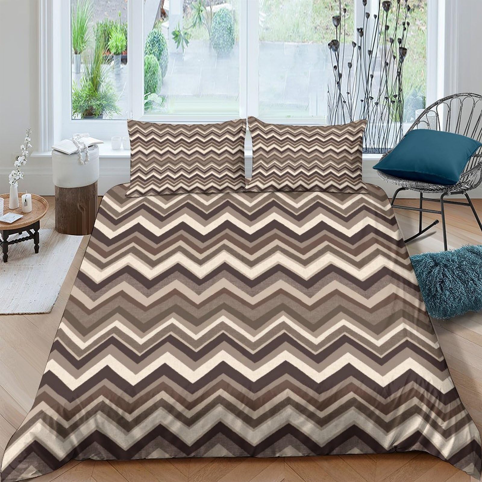 Ctjqhvkz Style-6 3D Printed Brown Chevron Fitted Sheet Microfiber Soft Bedroom Decor Zigzag Mattress Cover For Home Dorm Protection Single（135X200cm）