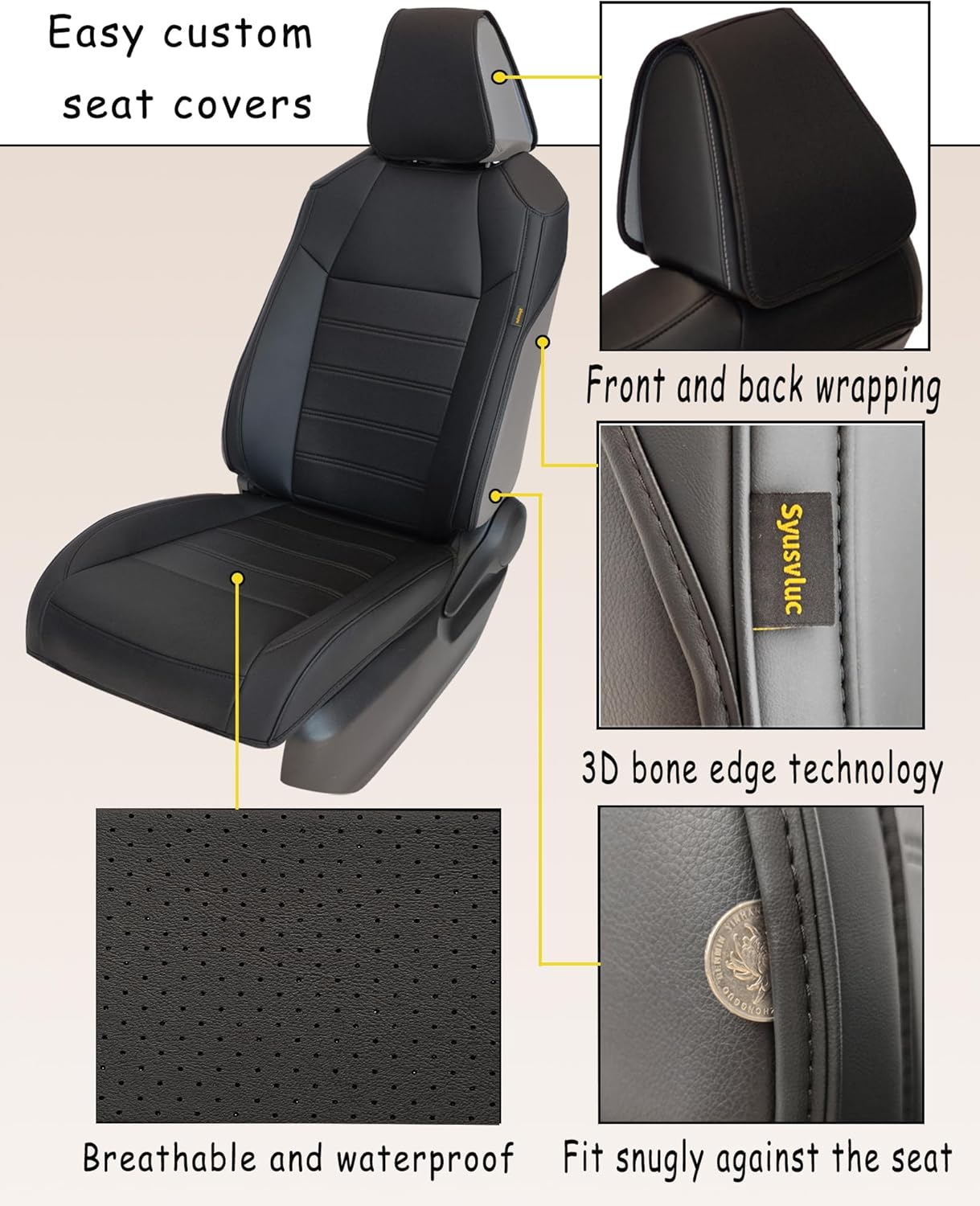 Custom Fit Front Seat Covers for Toyota Rav4 Corolla Cross Sienna Universal Car Seat Protectors with Waterproof and Easy to Install for Women Front Seat Cover - Faux Leather（Black）