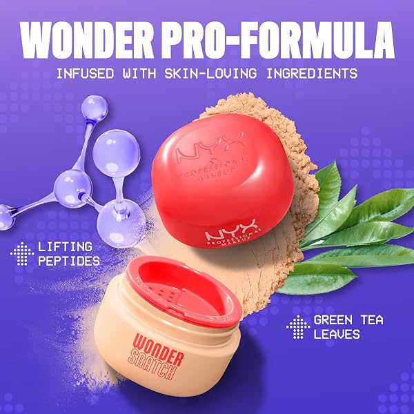 NYX Professional Makeup Polvere Libera Fissante, Finish Glow a Lunga Tenuta, Formula Arricchita con Peptidi e Tè Verde, Wonder Snatch Powder, Peach Posse, 6 g - 4